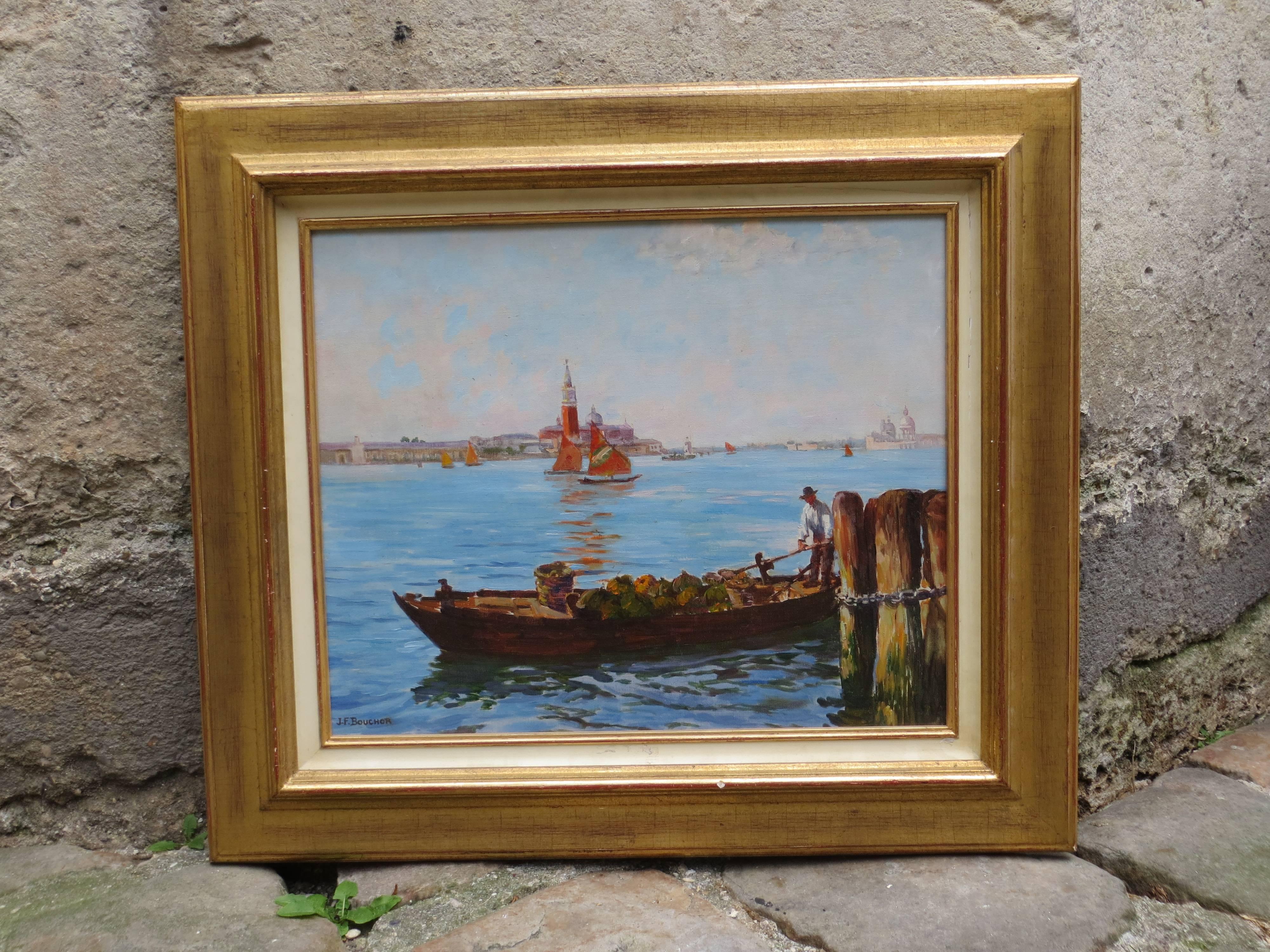 Venise Grand Canal - Painting by Félix Bouchor