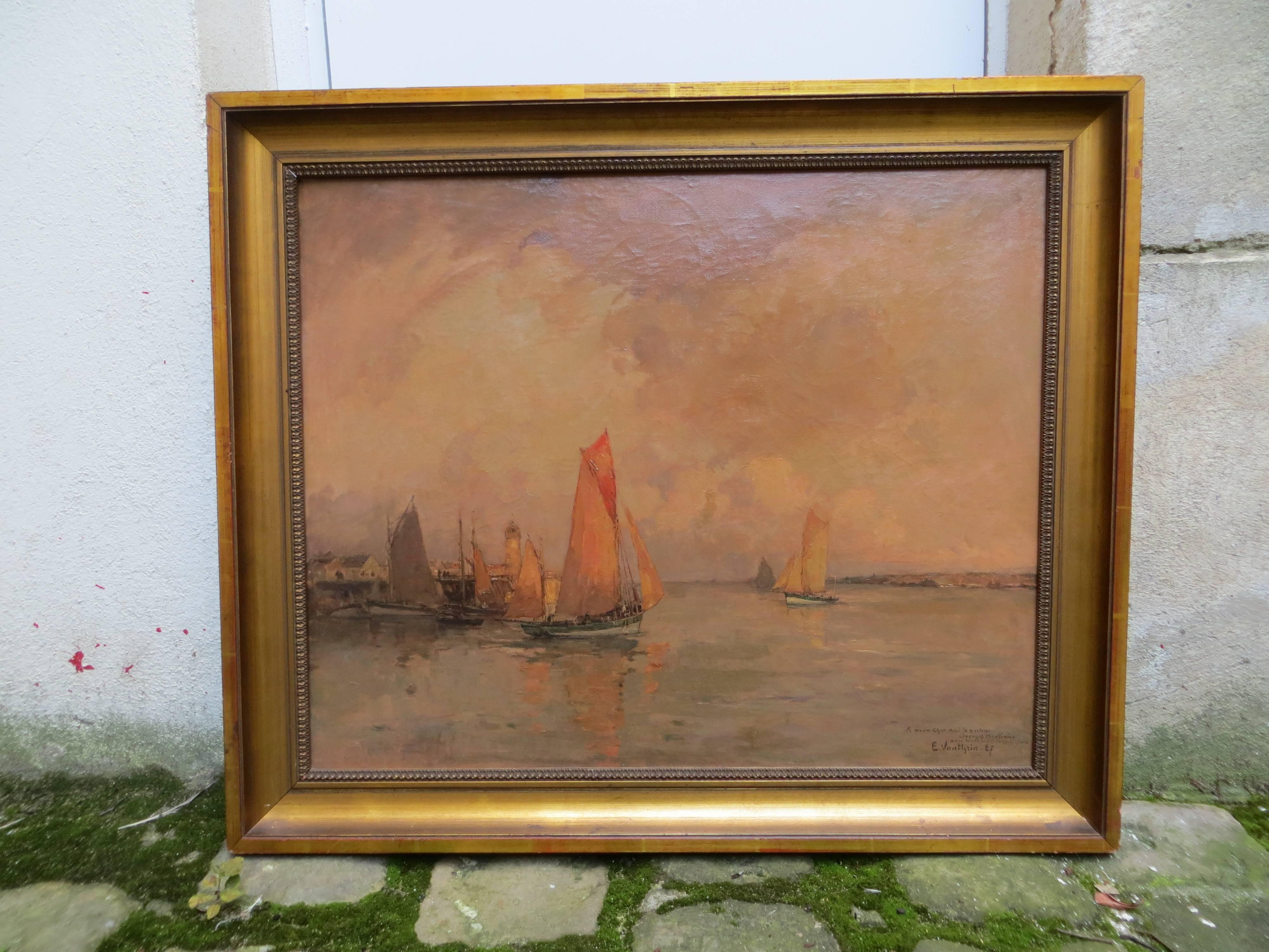 Harbour Departure - Painting by Ernest Vauthrin