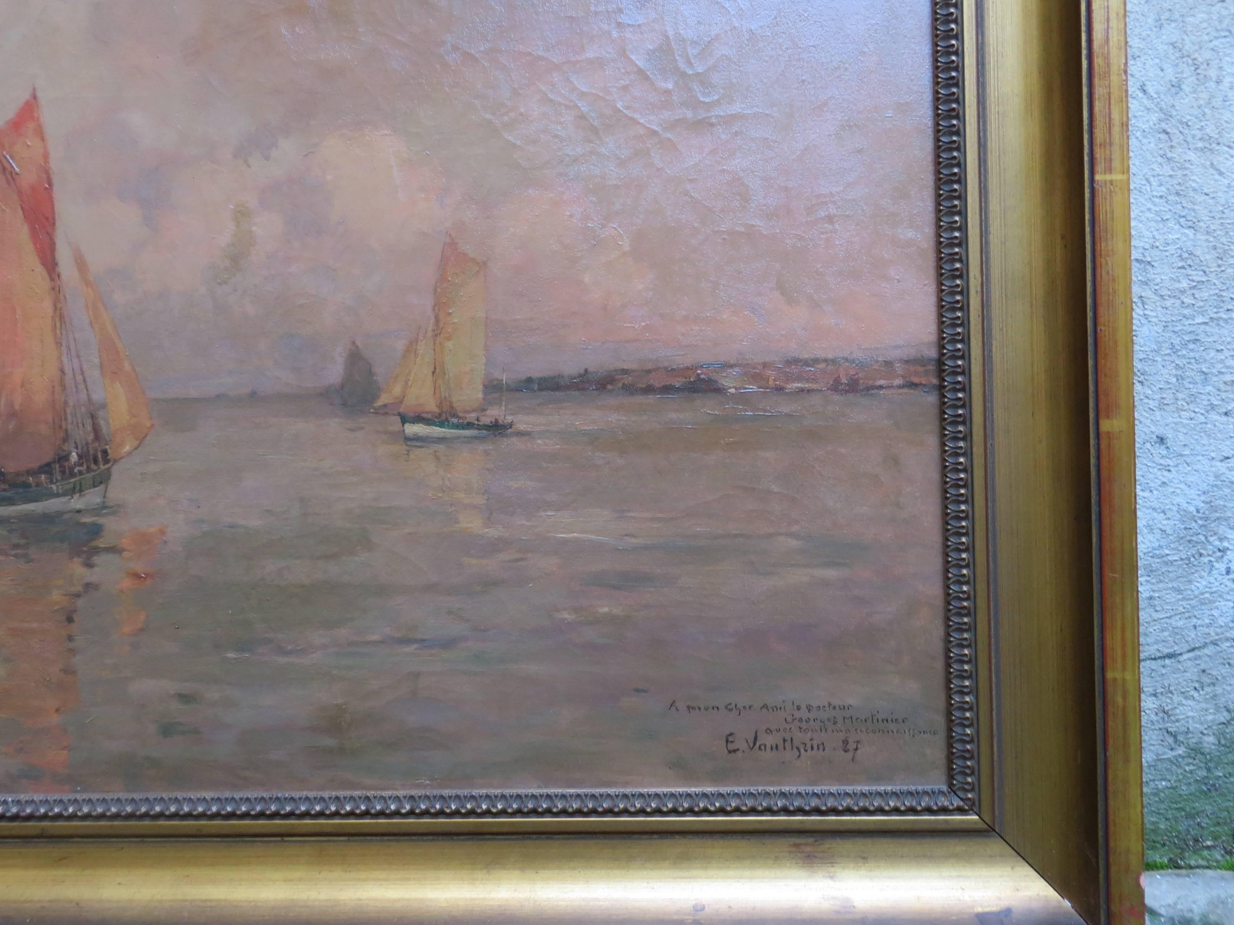 Harbour Departure - Impressionist Painting by Ernest Vauthrin