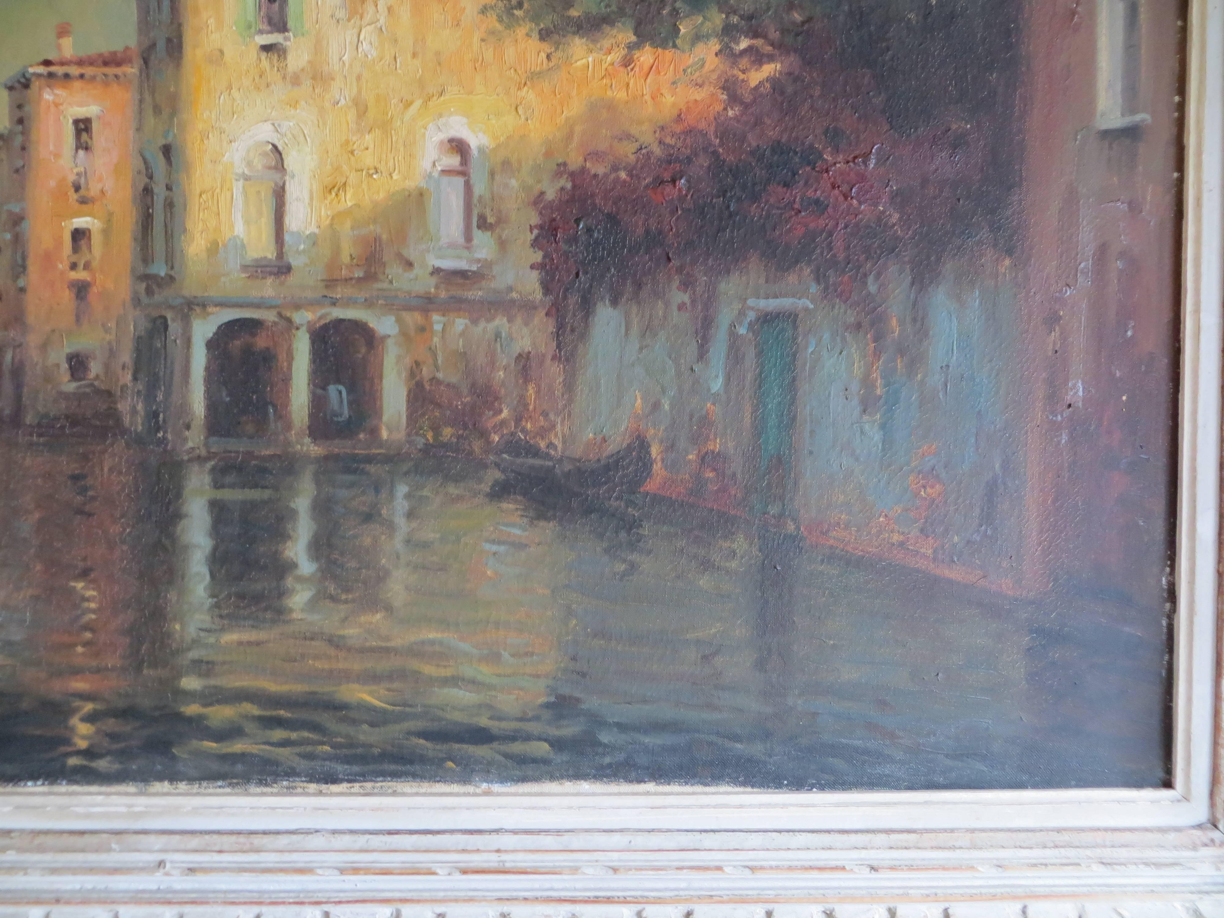 Marine painting depicting the lagoon of Venice by an Italian artist of the early 20th century.