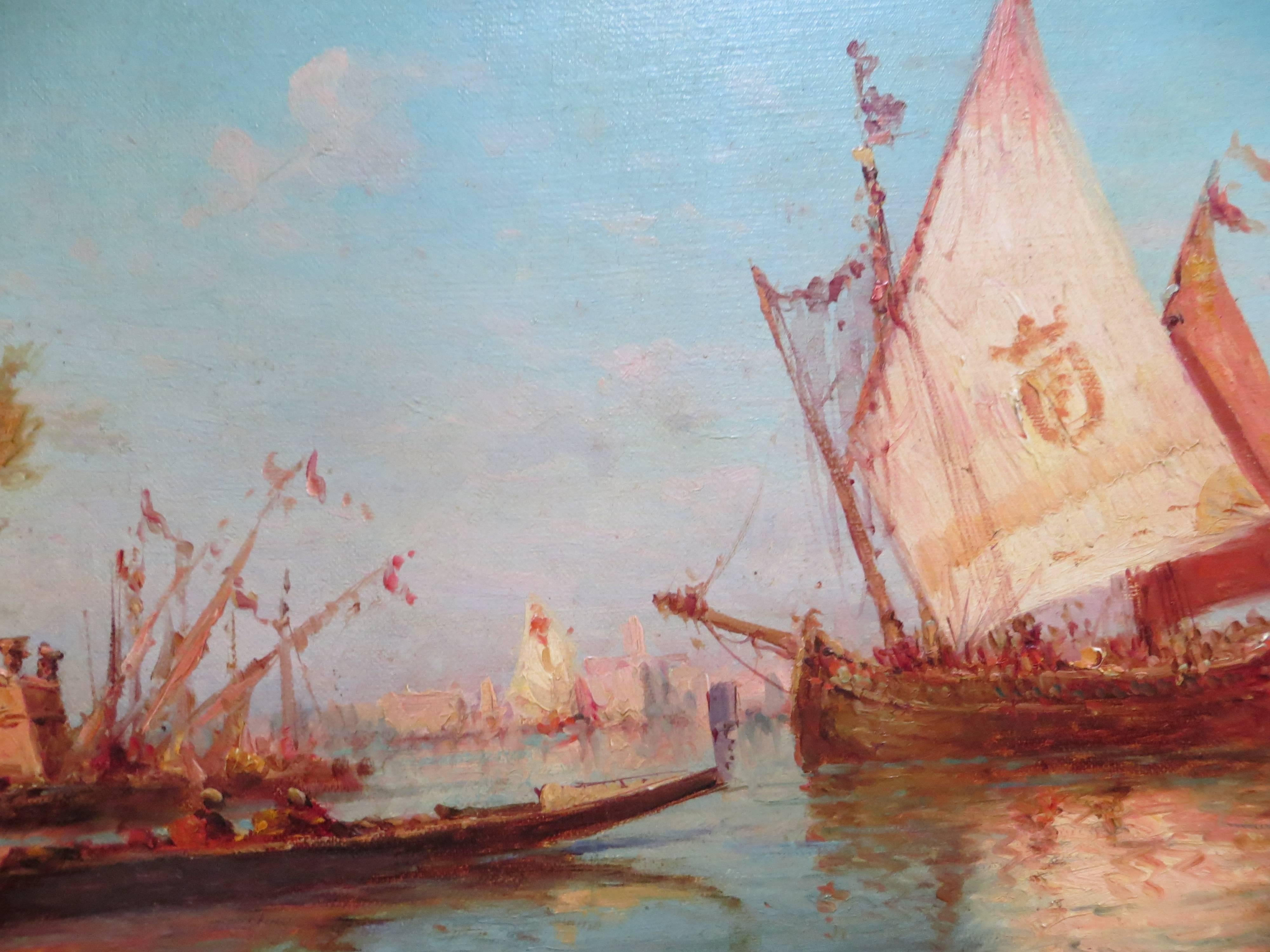 Le Grand Canal de Venise - Gris Landscape Painting par Charles Clement Calderon