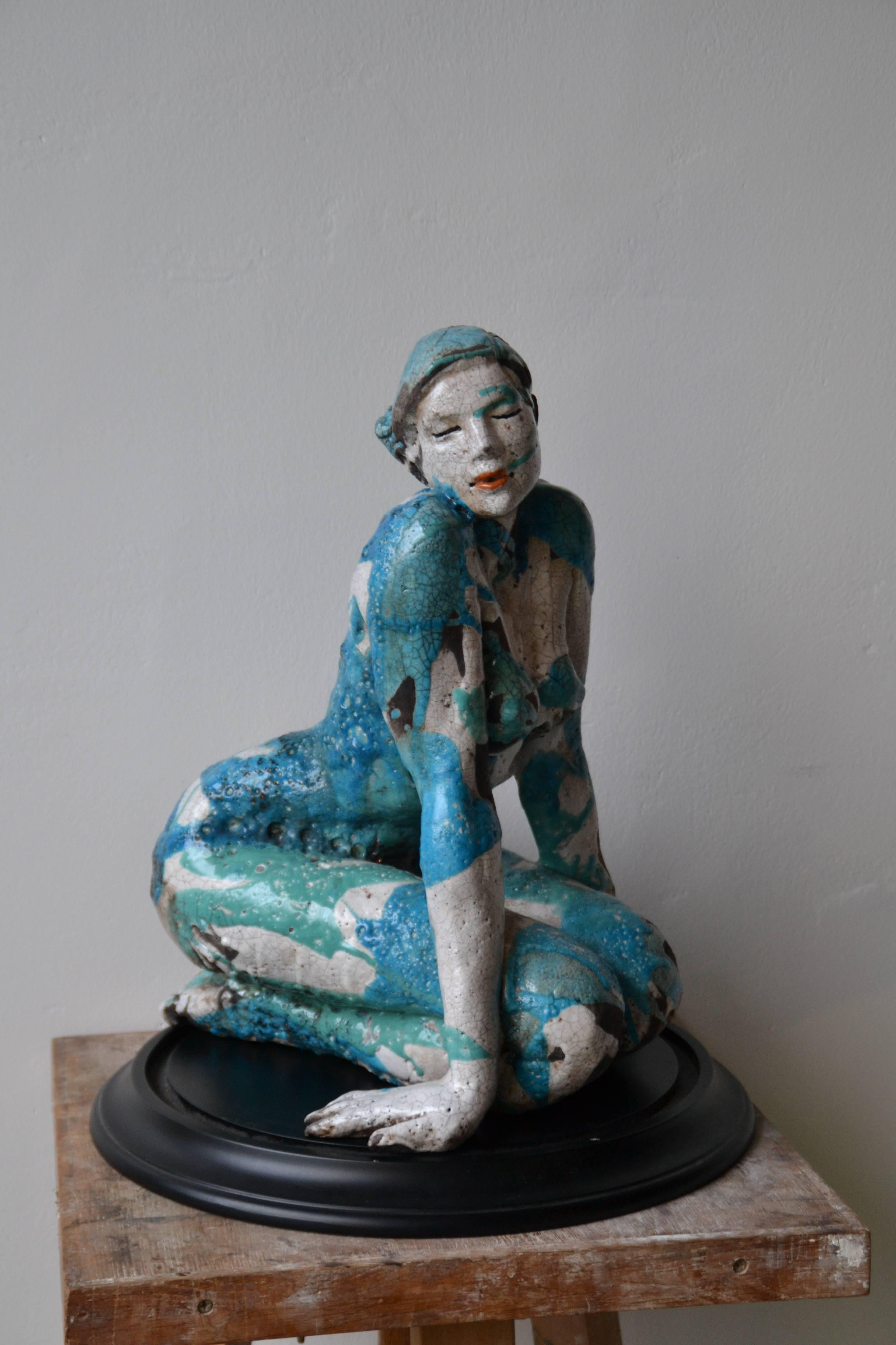 Elisabeth Cibot Figurative Sculpture - Blue Tribal