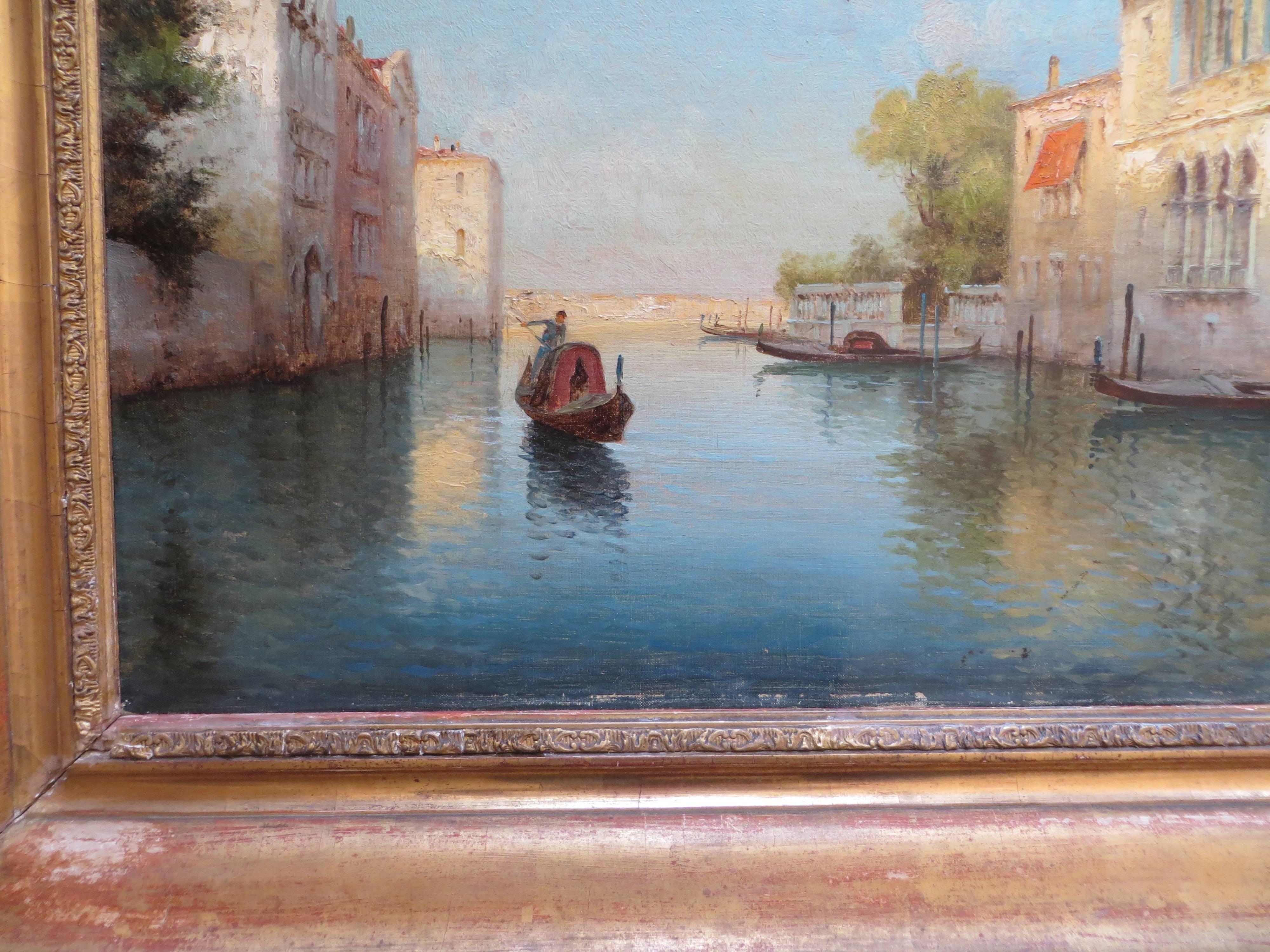 Very nice painting representing Venice Great Canal.
Painter Lecoz probably a pseudonym of Bouvard the painter of Venice.
Very pretty gilded frame.