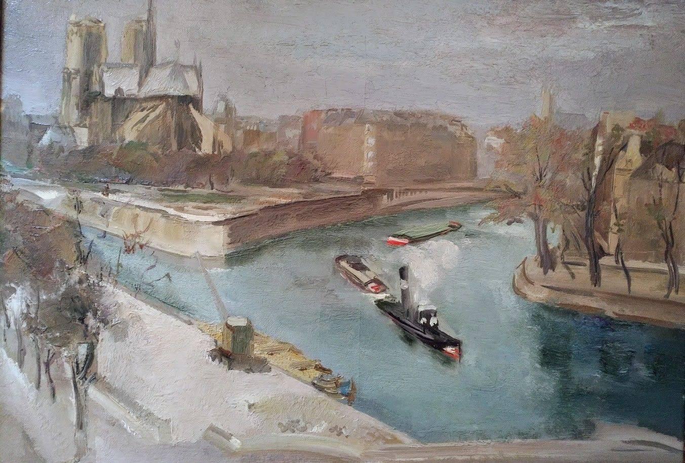 Along of the banks of Paris - Post-Impressionist Painting by Abel Gerbaud