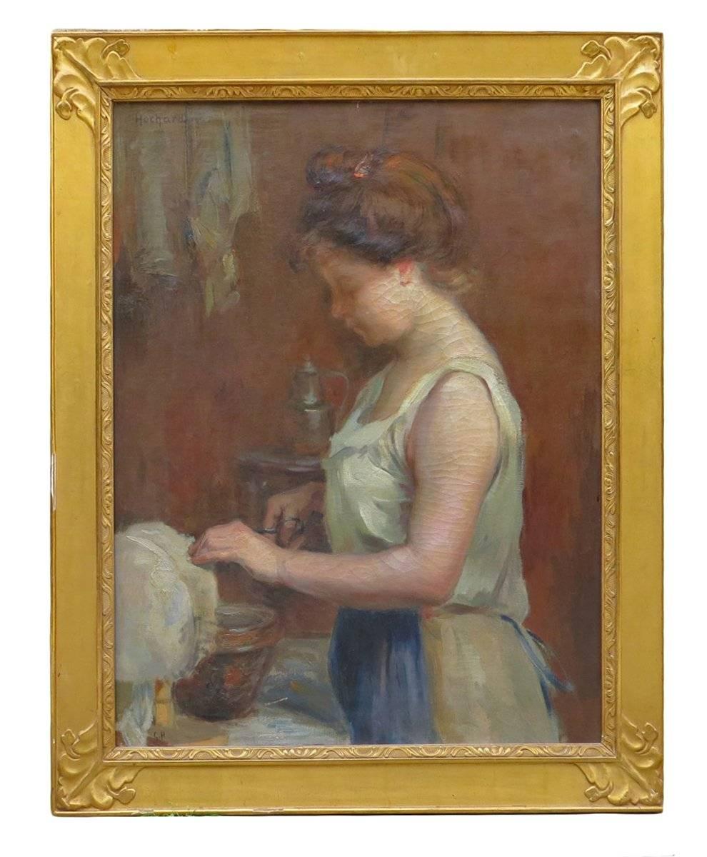 Gaston Hochard Figurative Painting - The Lacemaker