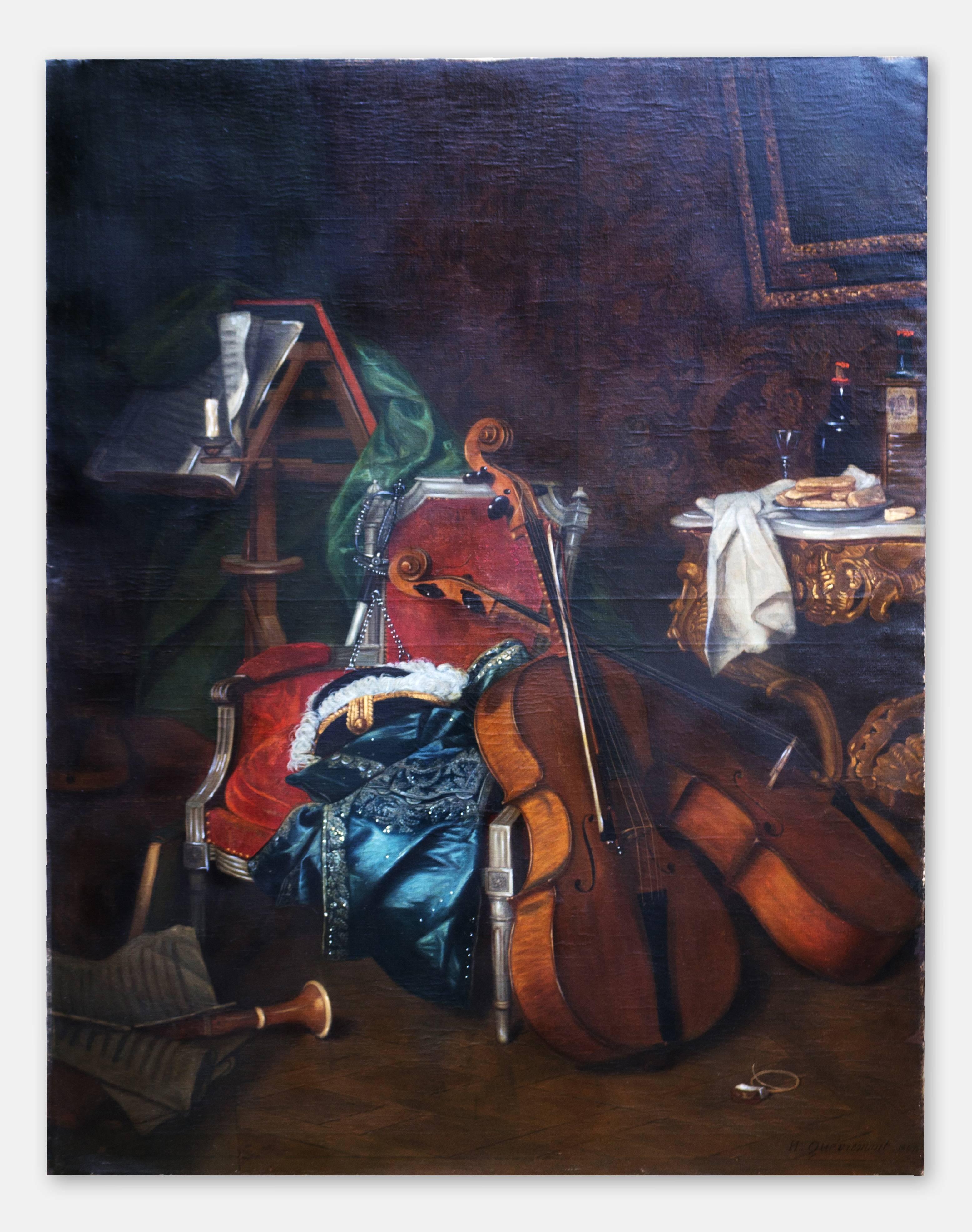 Henri Quevremont Still-Life Painting - Still Life with Musical Instruments