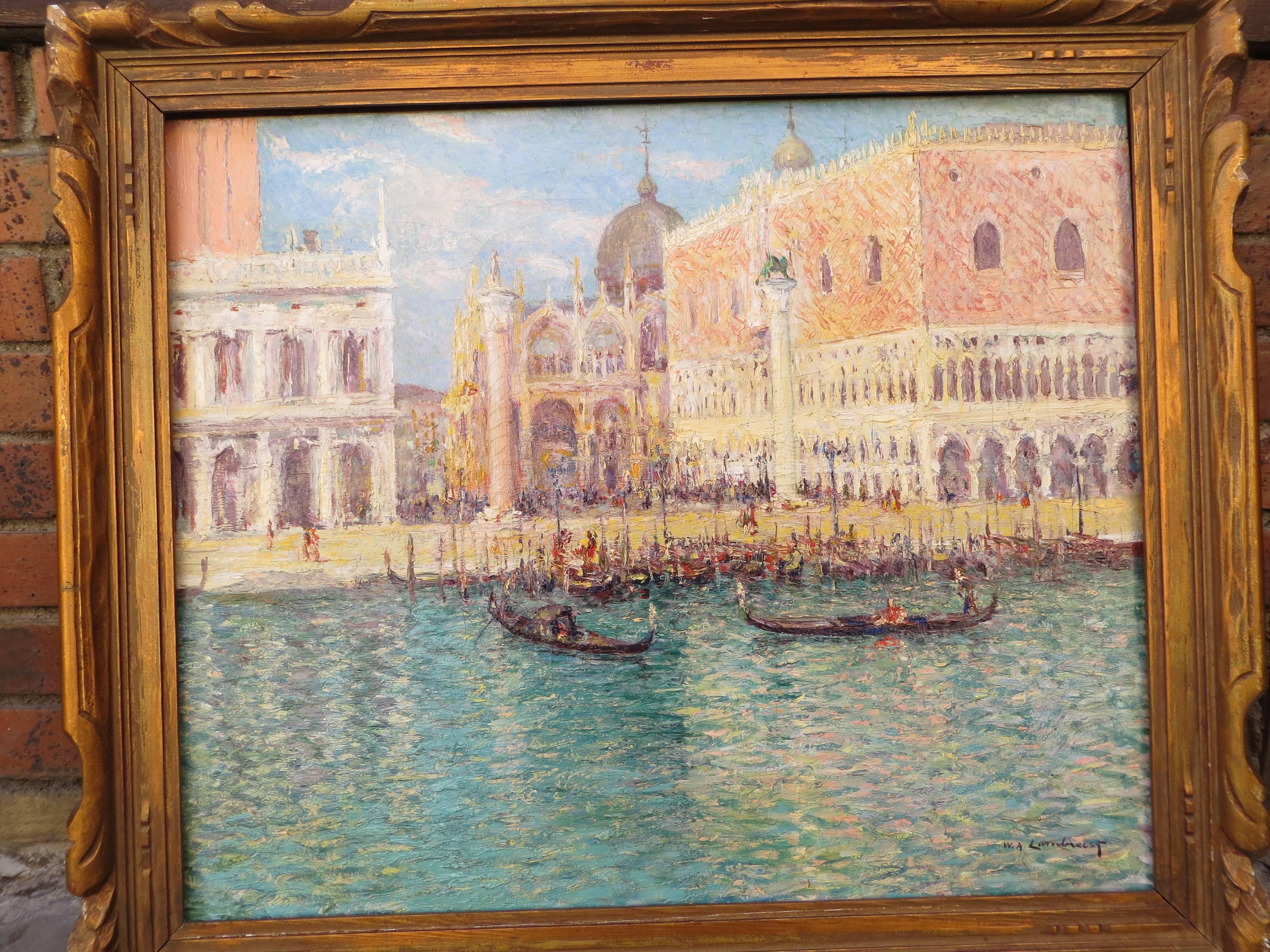  San Marco place  in Venice Oil on Canvas by W.A Lambrecht - Painting by WILLIAM ADOLPHE LAMBRECHT
