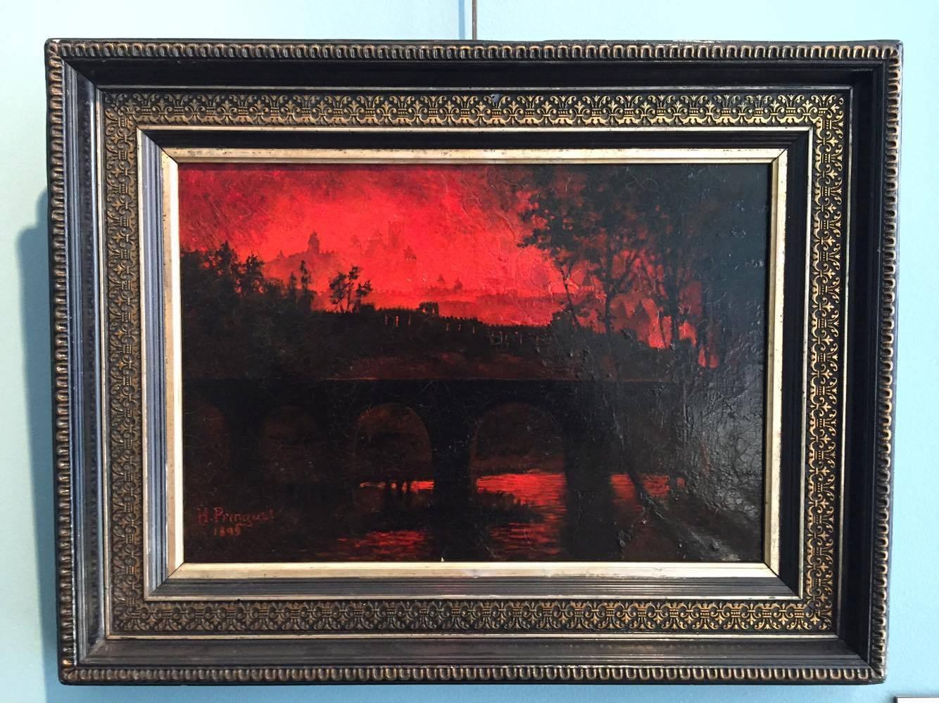 Cheminées de cheminée de Carcassonne, 1899 - Painting de Henri Pringuet