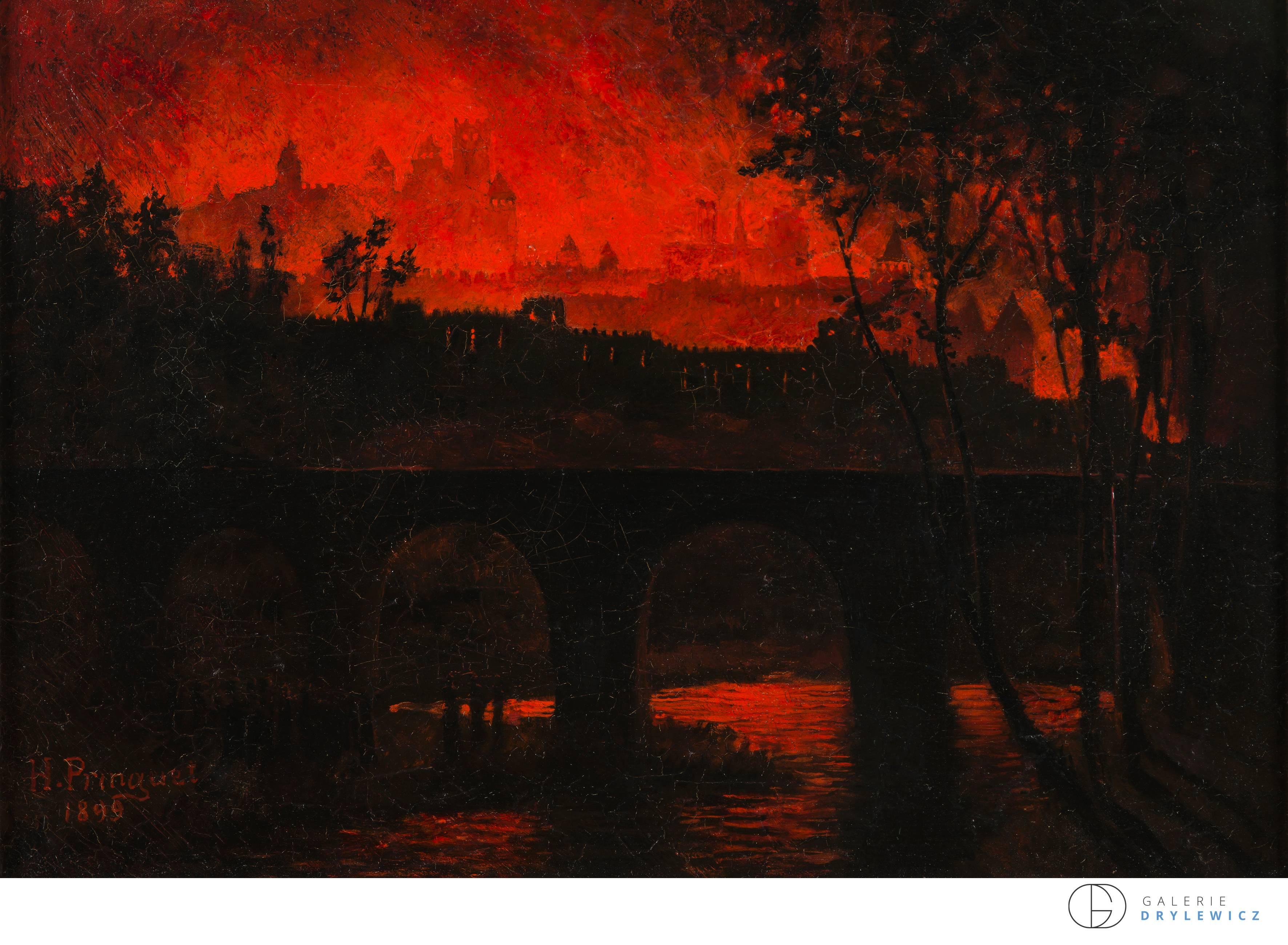 Landscape Painting Henri Pringuet - Cheminées de cheminée de Carcassonne, 1899