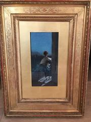 Antique Young woman at her balcony