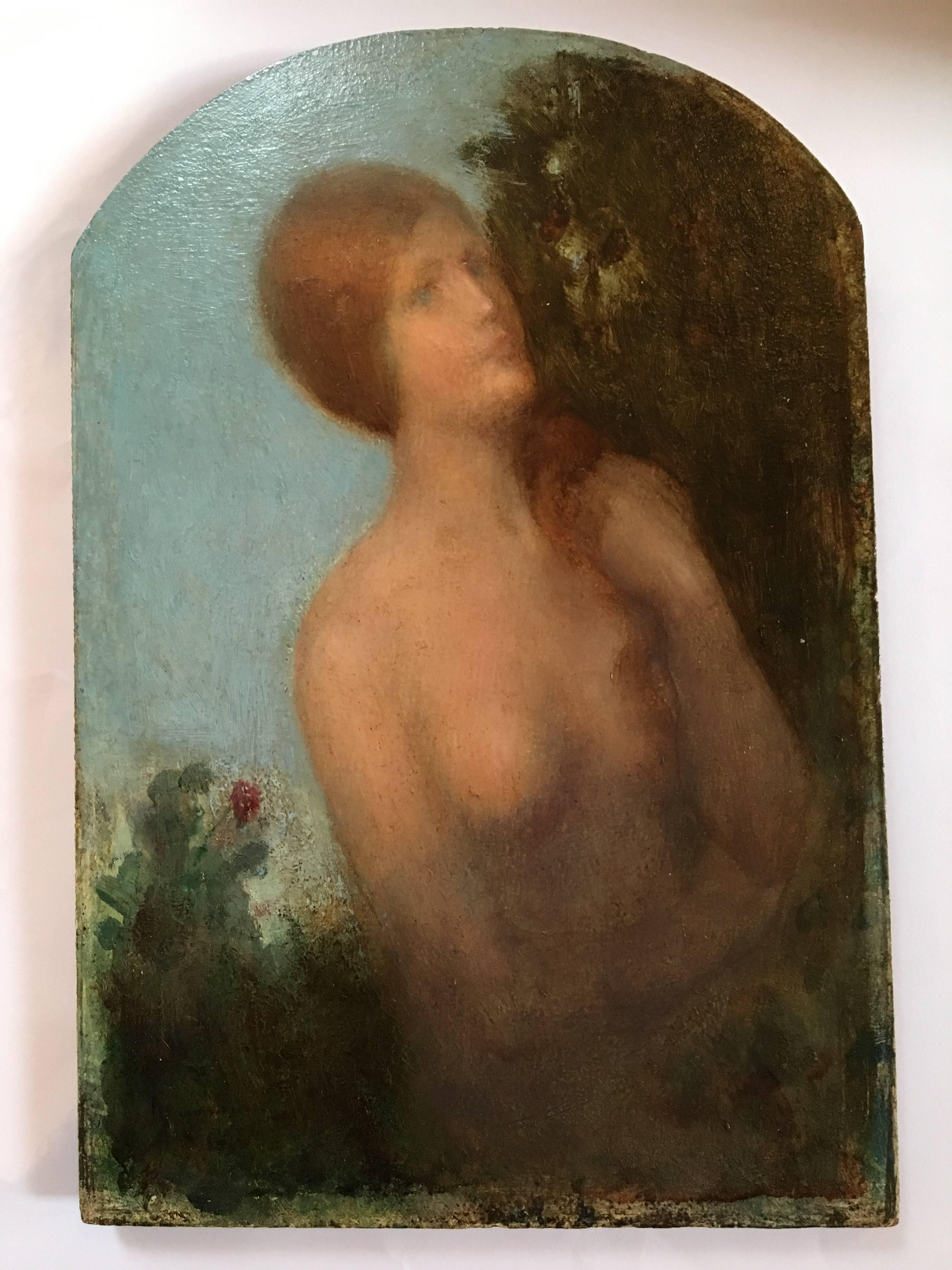 Louis Picard Nude Painting - Symbolist portrait of a young woman