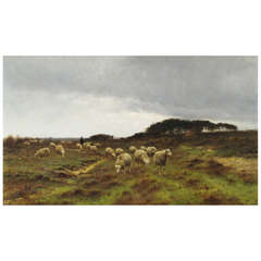 Moving The Flock by Westerbeek. Farm scene with sheep grazing, signed and dated