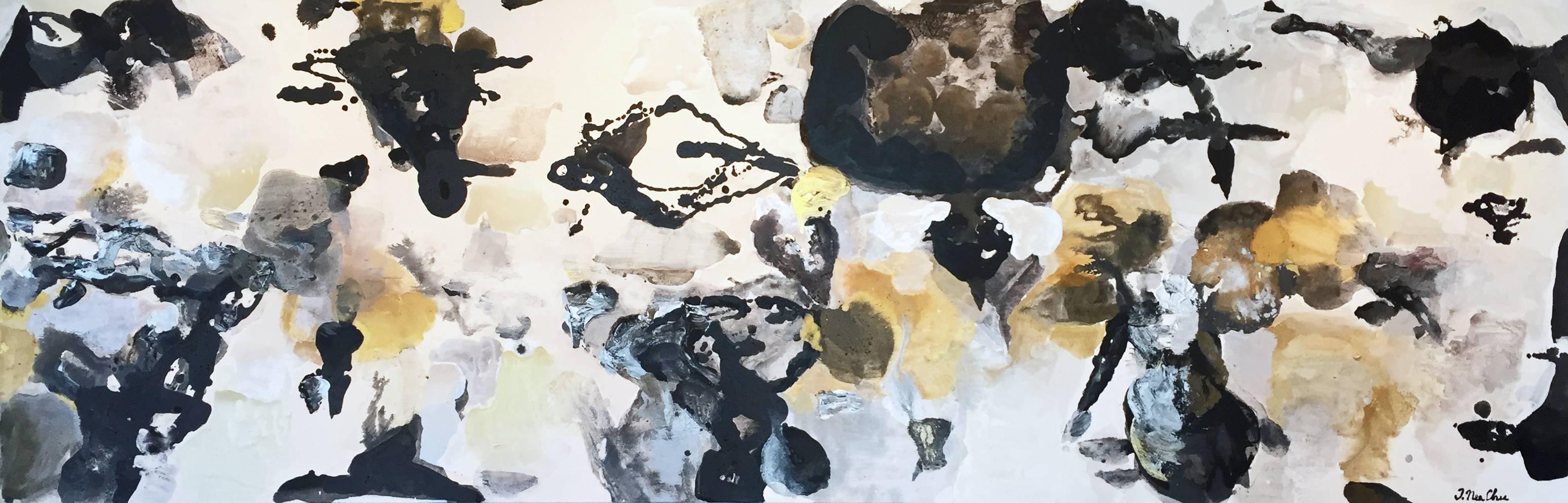 Julia Nee Chu Abstract Painting - Black, White, Silver, Gold after #24