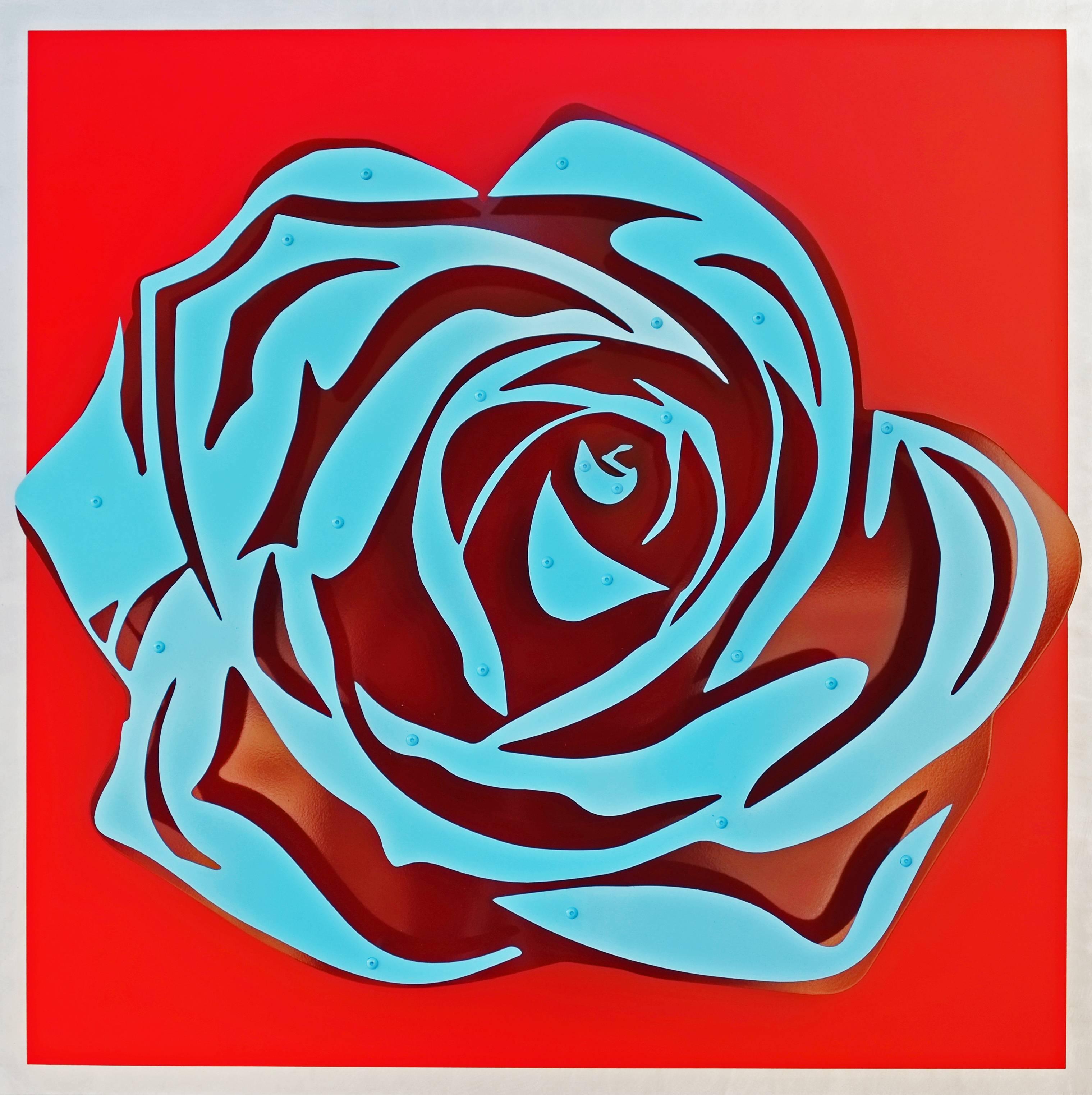 Michael Kalish Abstract Painting - Rose - Blue on Red