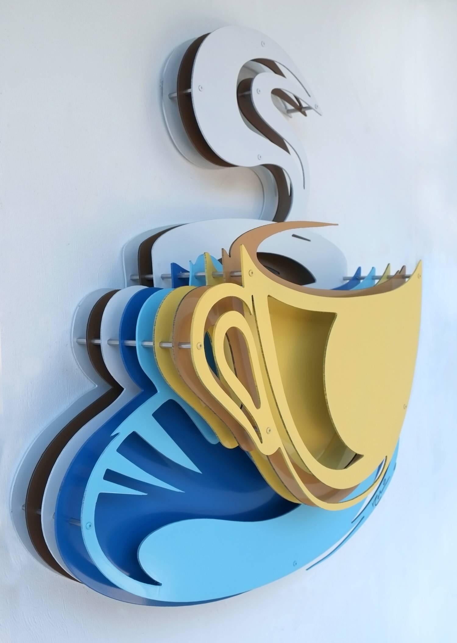 Coffee Cup - Yellow on Blue - Sculpture by Michael Kalish