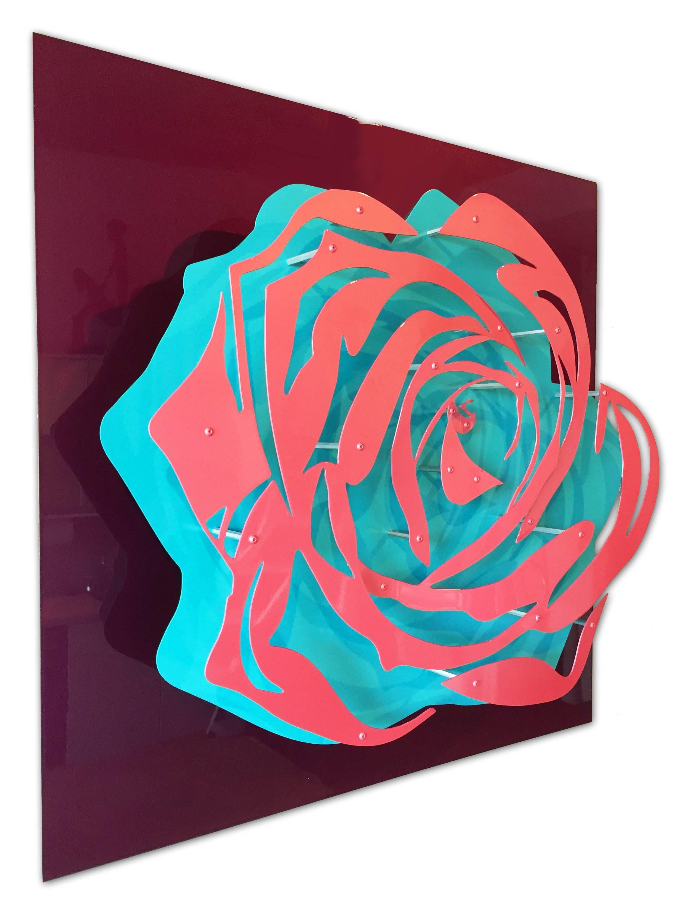 Candy Rose - Pink on Purple - Sculpture by Michael Kalish