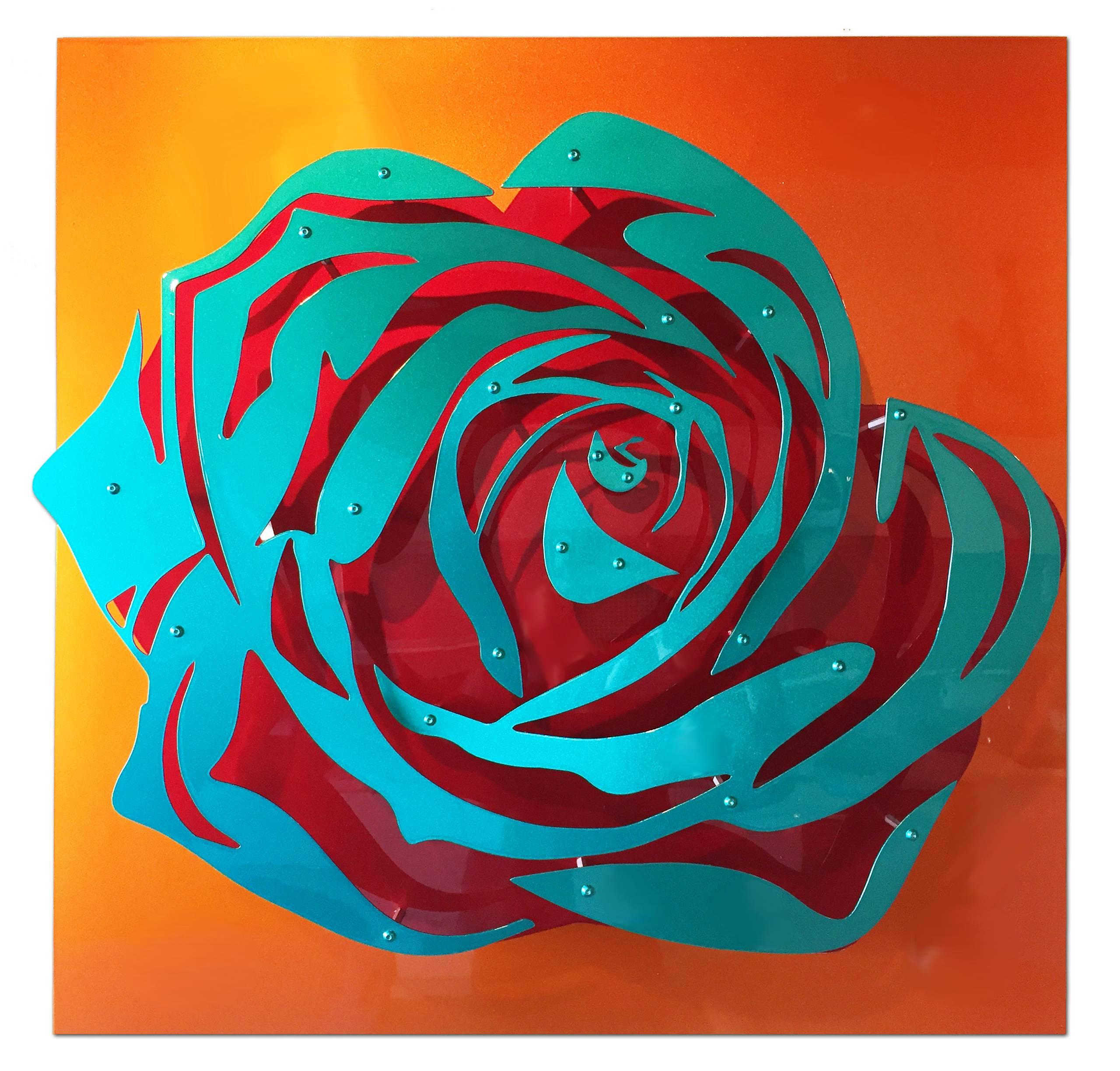 Michael Kalish Still-Life Sculpture - Candy Rose - Blue on Orange