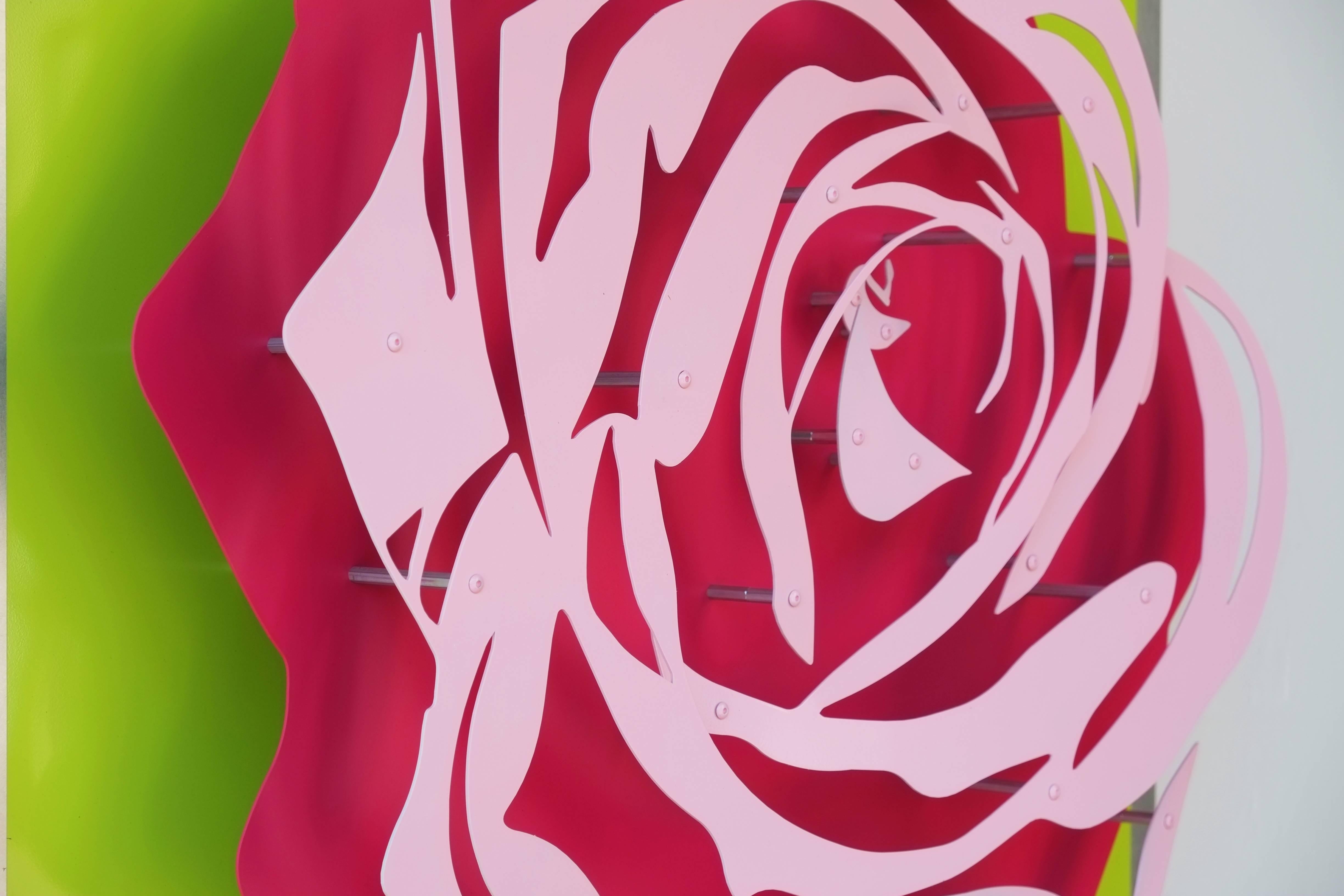 Rose - Pink on Green - Painting by Michael Kalish