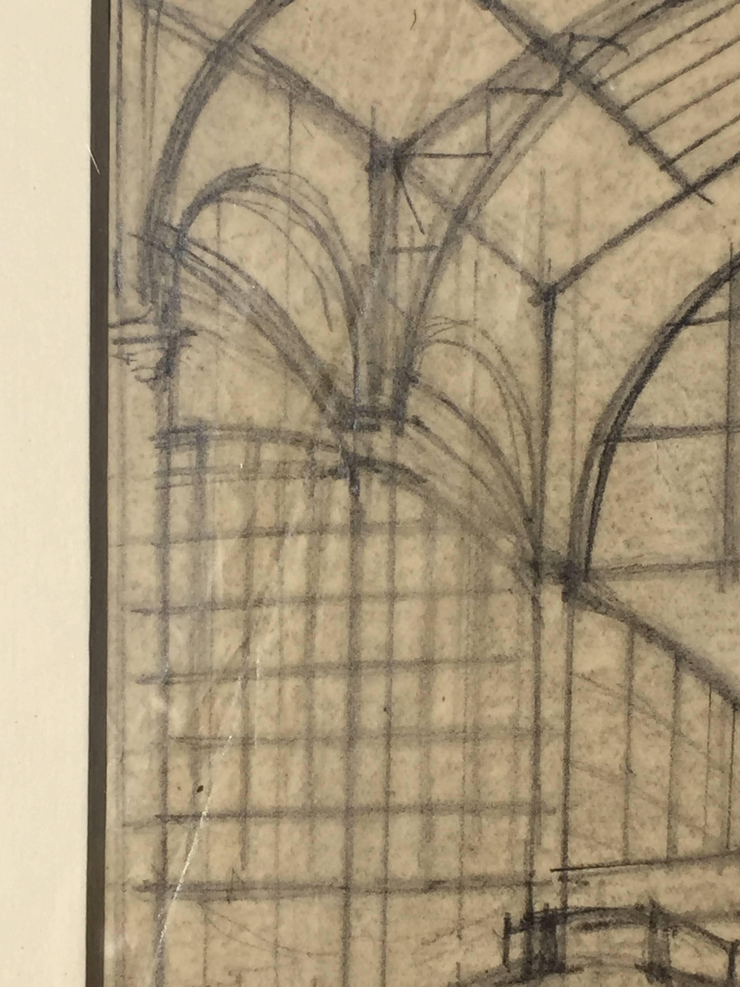 
CYRIL POWER  (1872 – 1951)

          (STATION INTERIOR, LONDON) ca.. 1925 
          Pencil on tracing paper, unsigned. 8 ½ x 7 3/8” irregular sheet with tears 
          at edges and a few creases particularly upper left corner. This strong