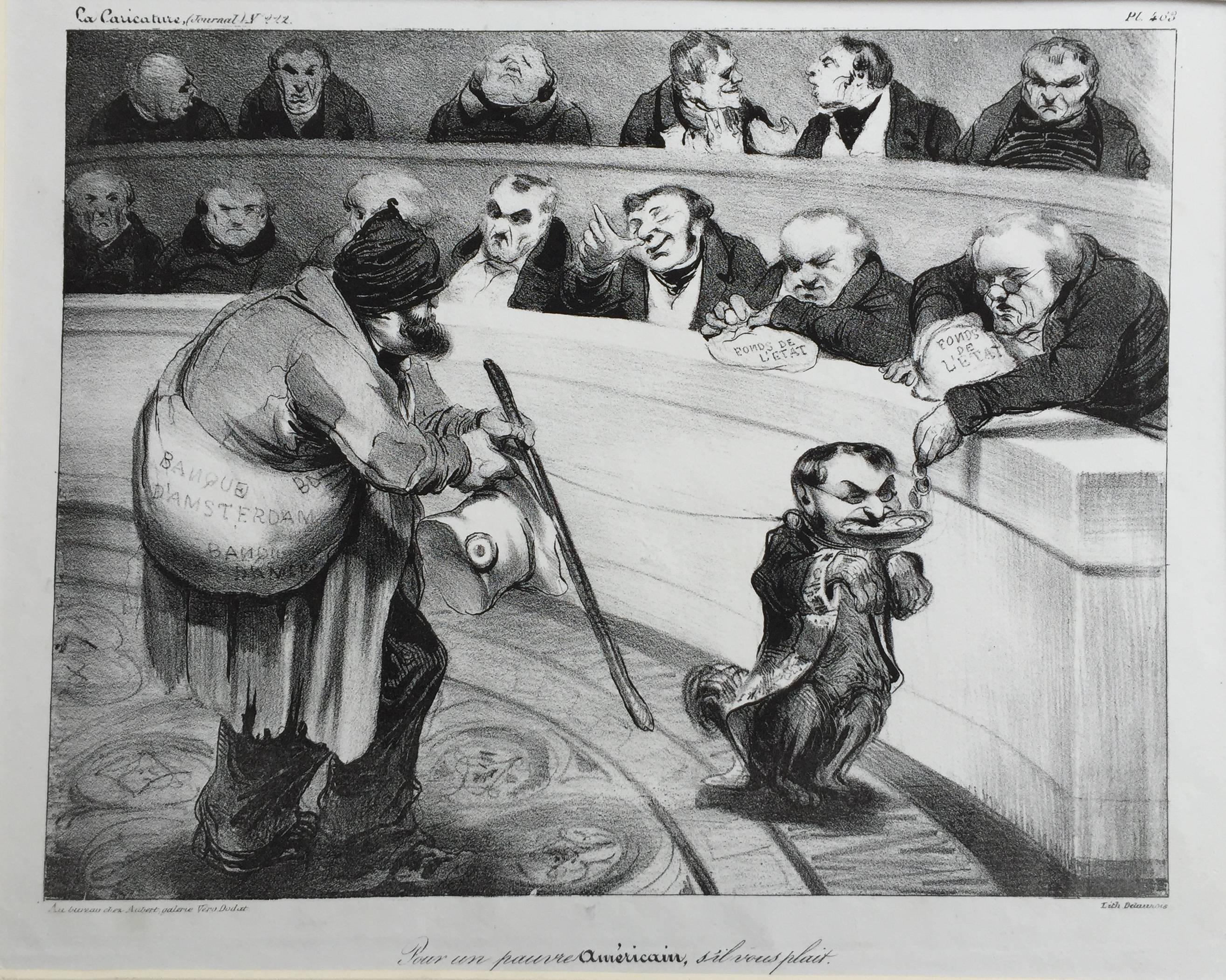 Honoré Daumier Figurative Print – FOR A POOR AMERICAN, PLEASE