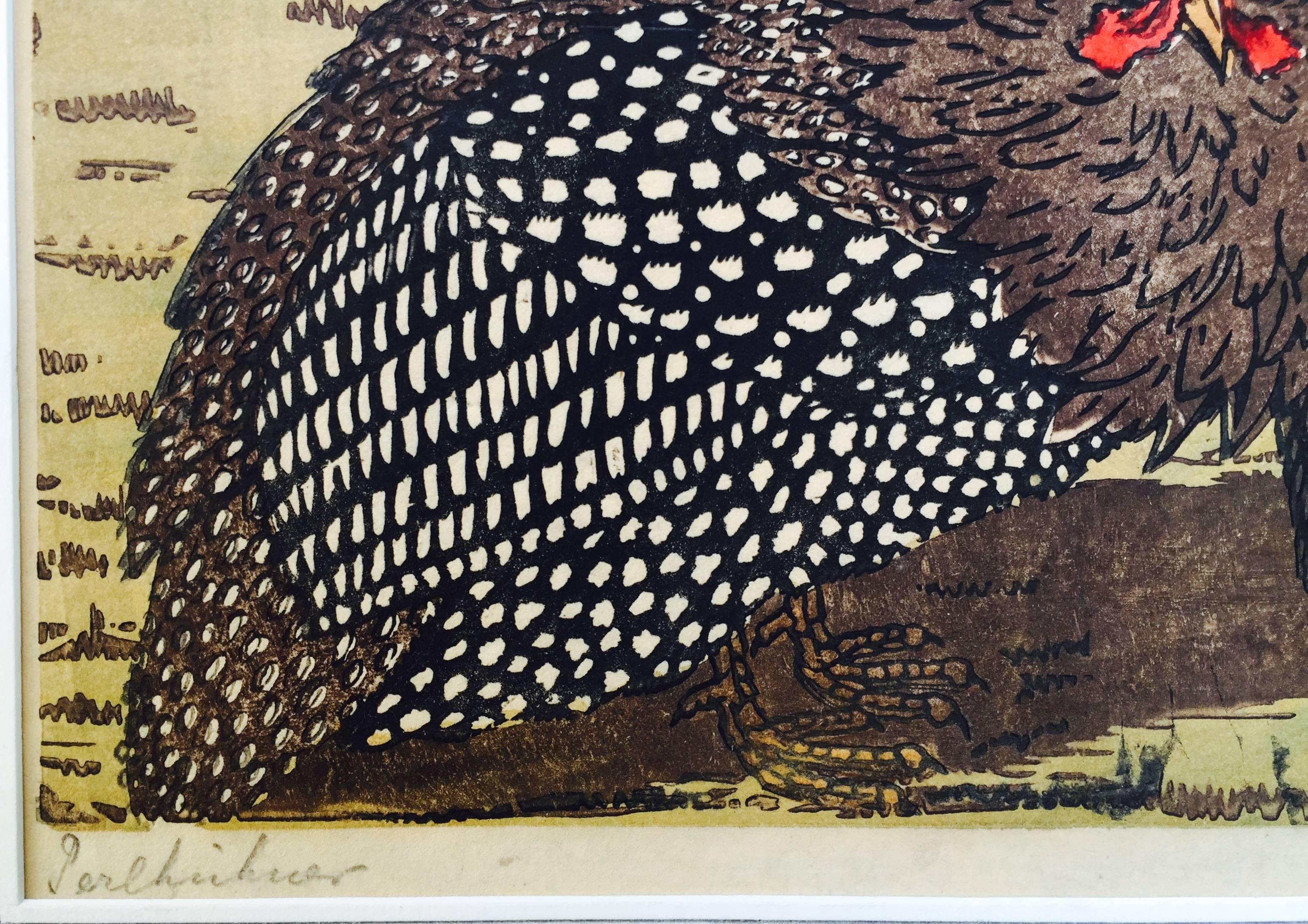 Guinea Hens - Beige Animal Print by Martin E. Philipp