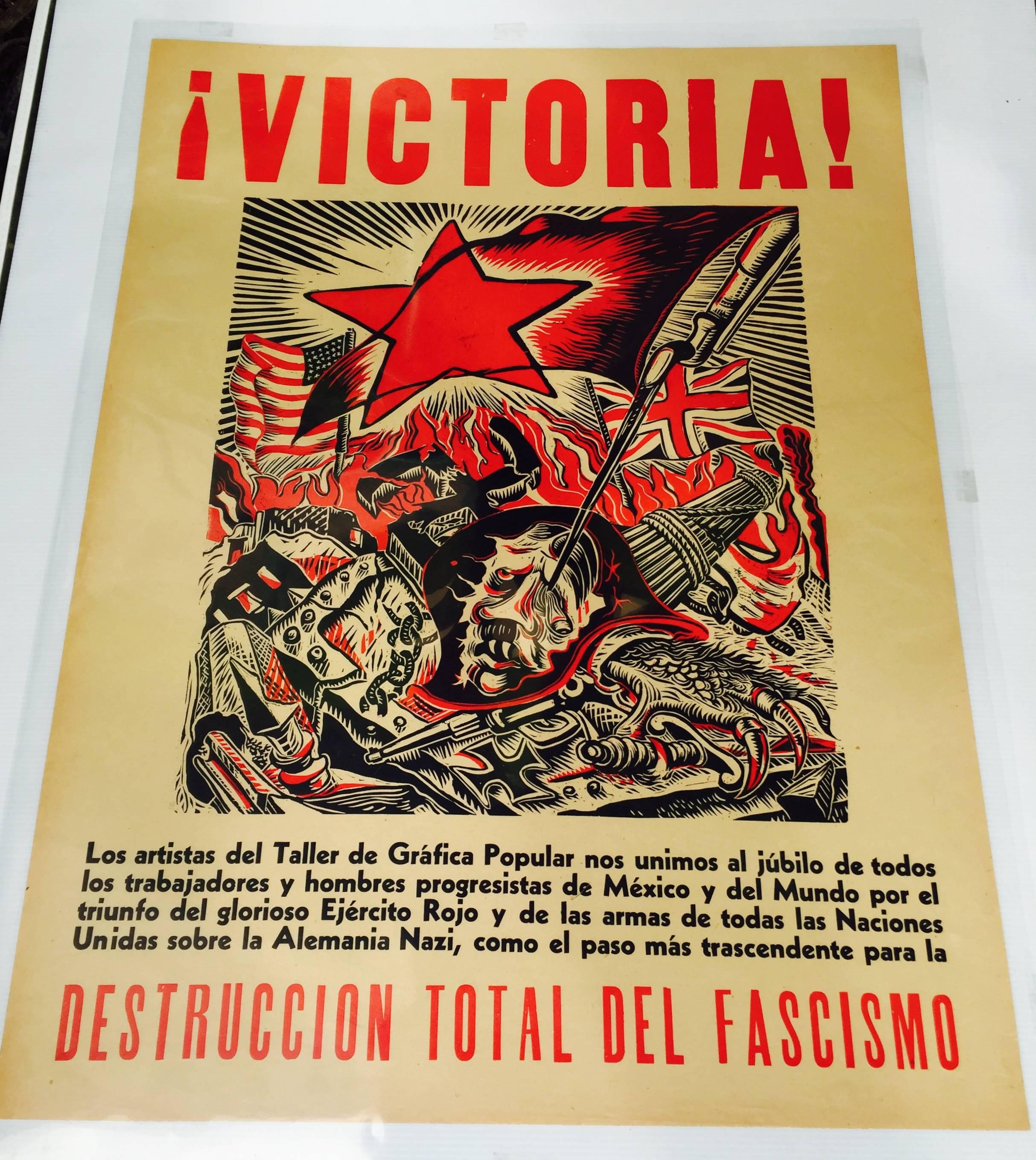 VICTORIA!  Victory Over Hitler WWII - Beige Print by Ángel Bracho