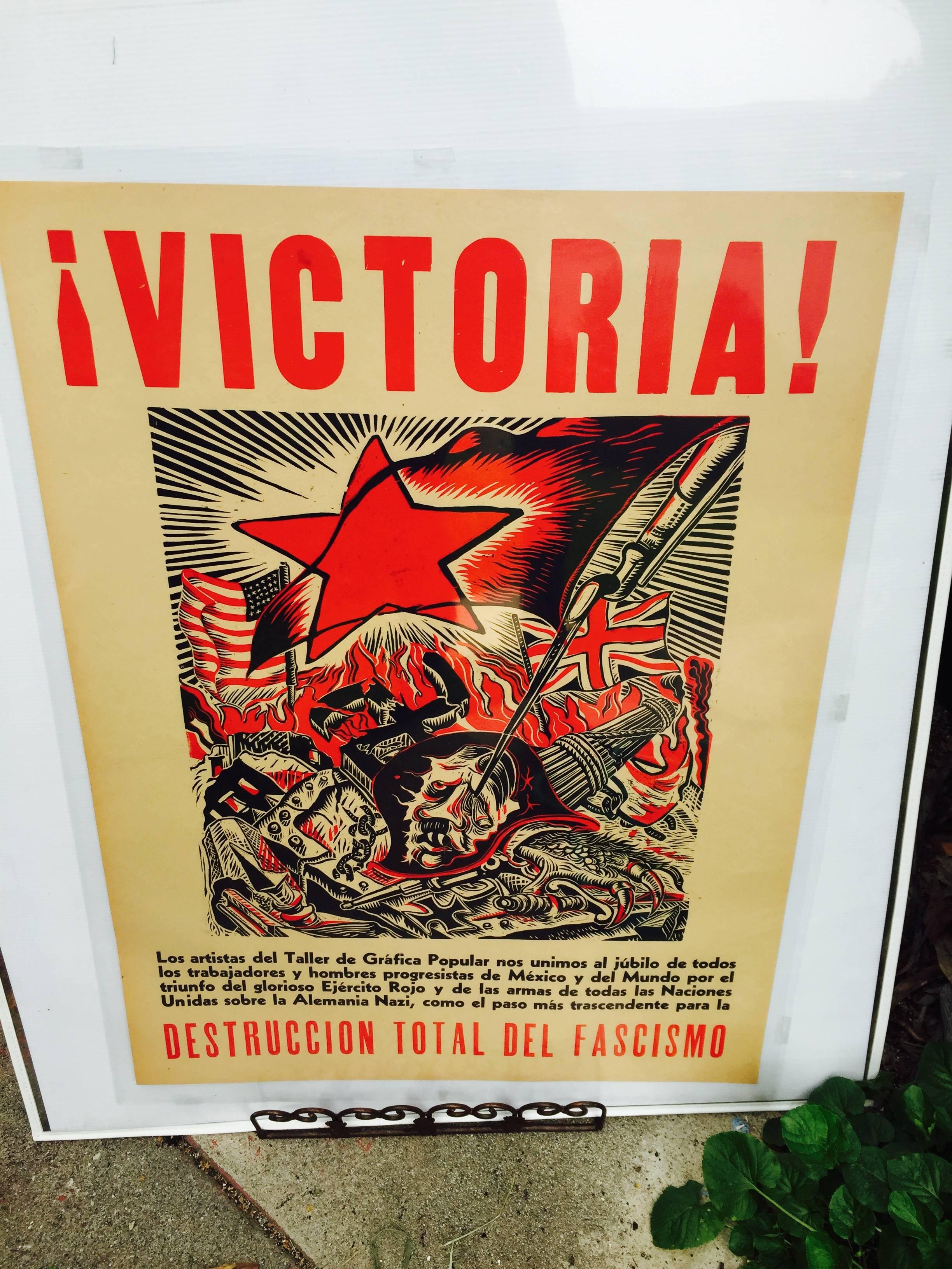 ANGEL BRACHO (1911 – 2005)

          VICTORIA! 1945 (Prignitz 61). Linocut and letterpress in two colors. 
          29 3/8” x 21, Sheet: 31 ¾ x 23 ½”. One of the most important images 
          published by the El Taller de Grafica Popular (TGP).
