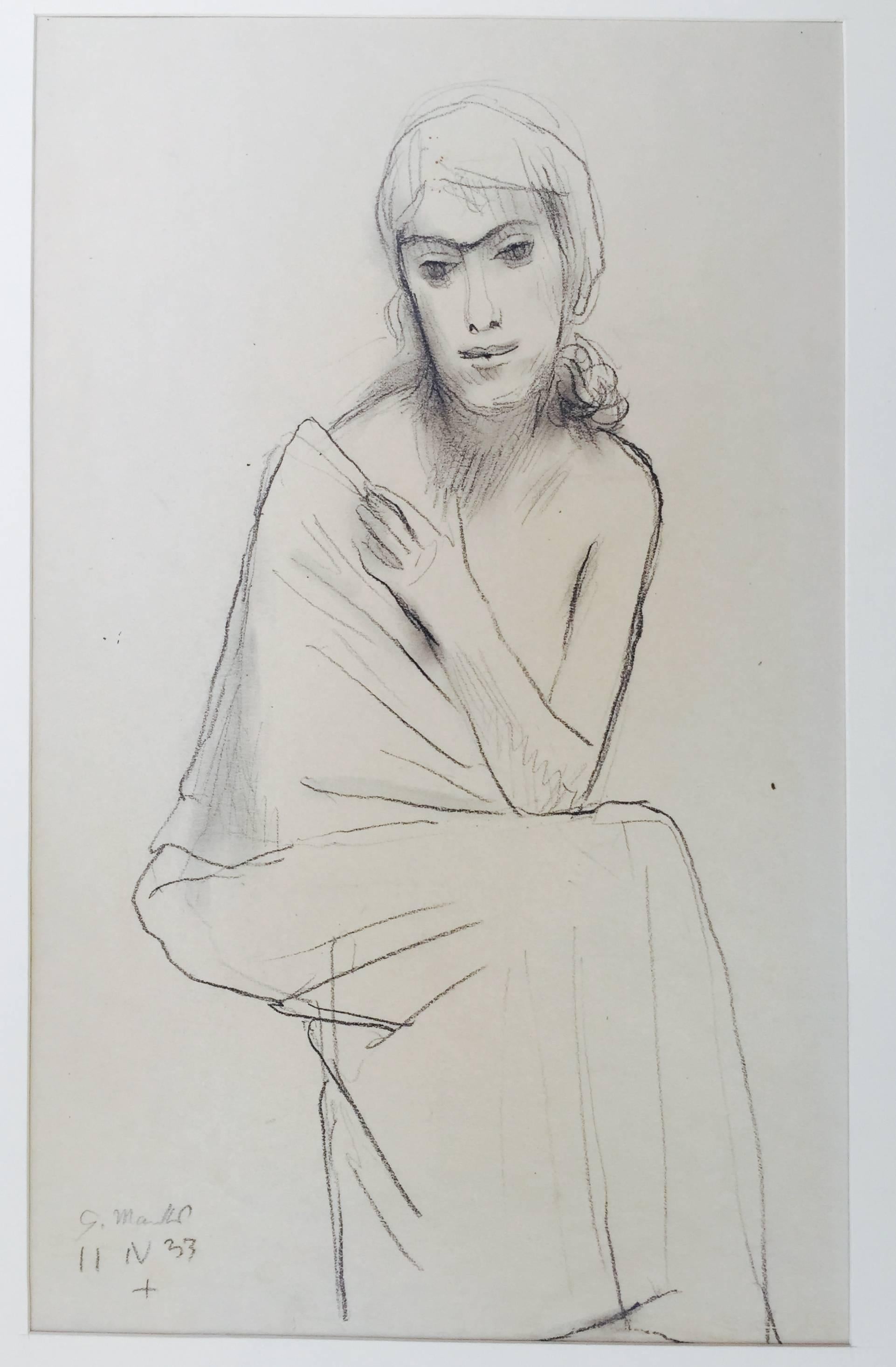 Gerhard Marcks Figurative Art - UNTITLED - SEATED WOMAN WITH TOGA
