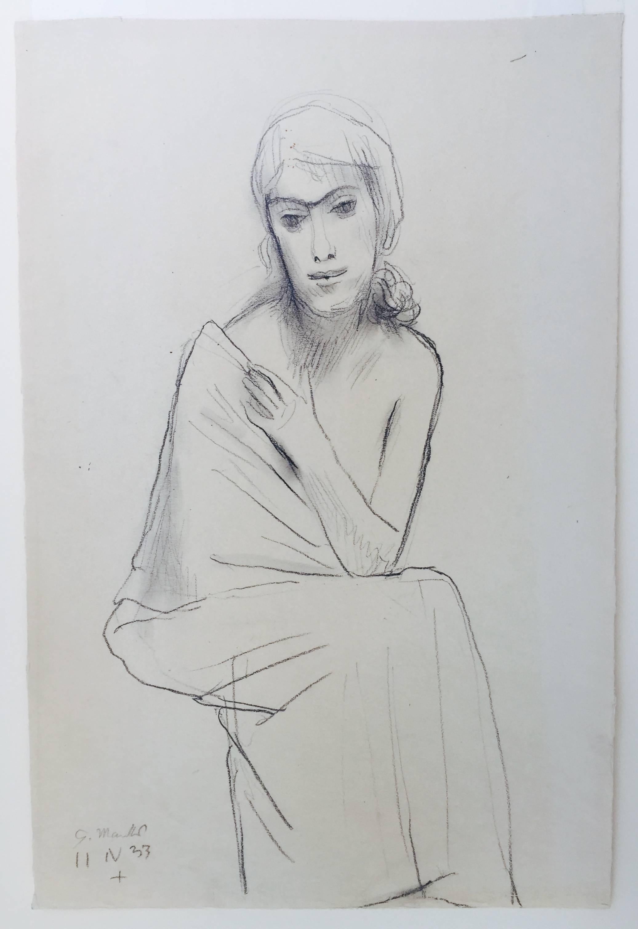 UNTITLED - SEATED WOMAN WITH TOGA - Art by Gerhard Marcks