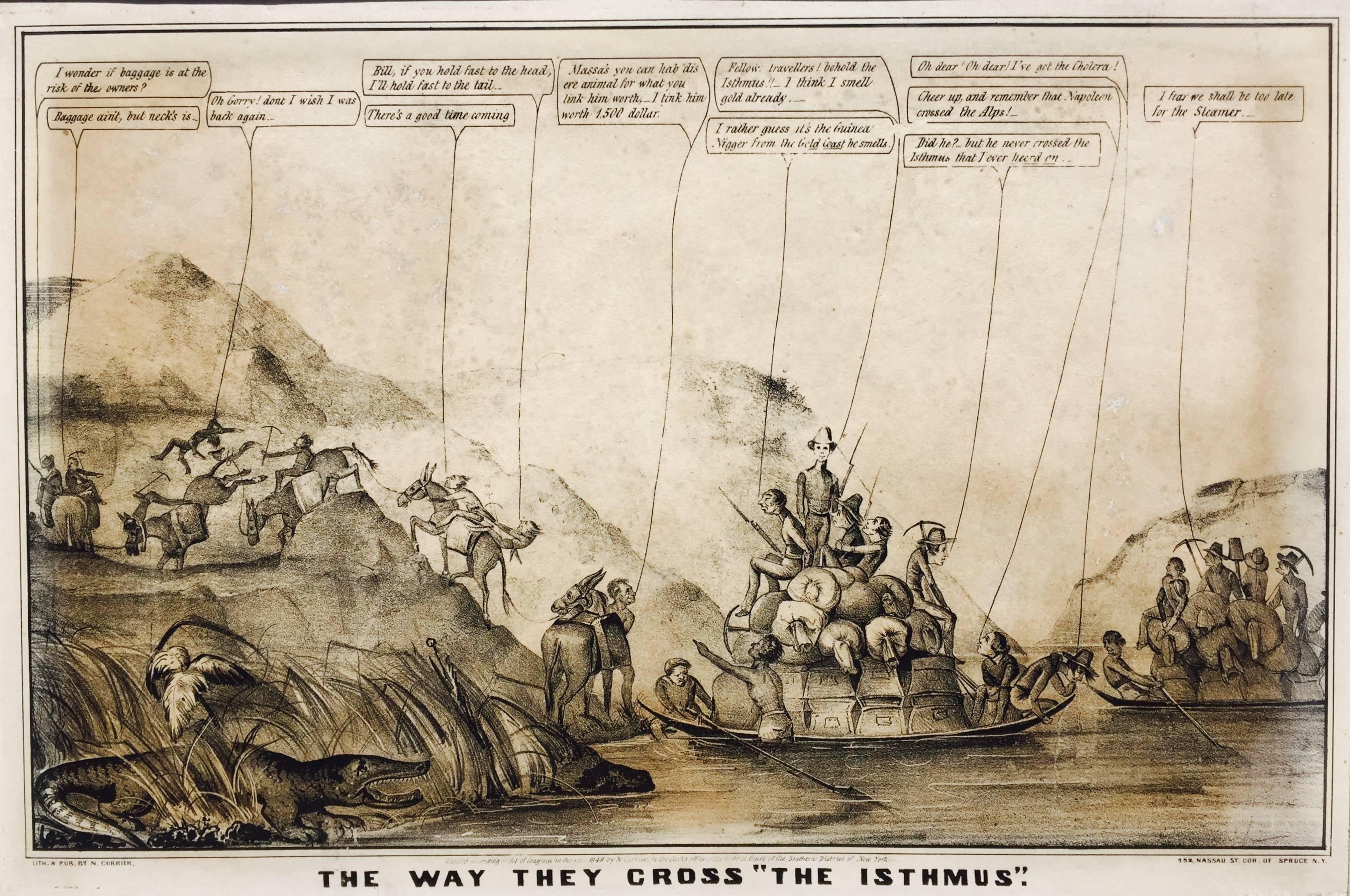 Rare Gold Rush Caricature - Crossing Panama to California  - Print by Currier & Ives