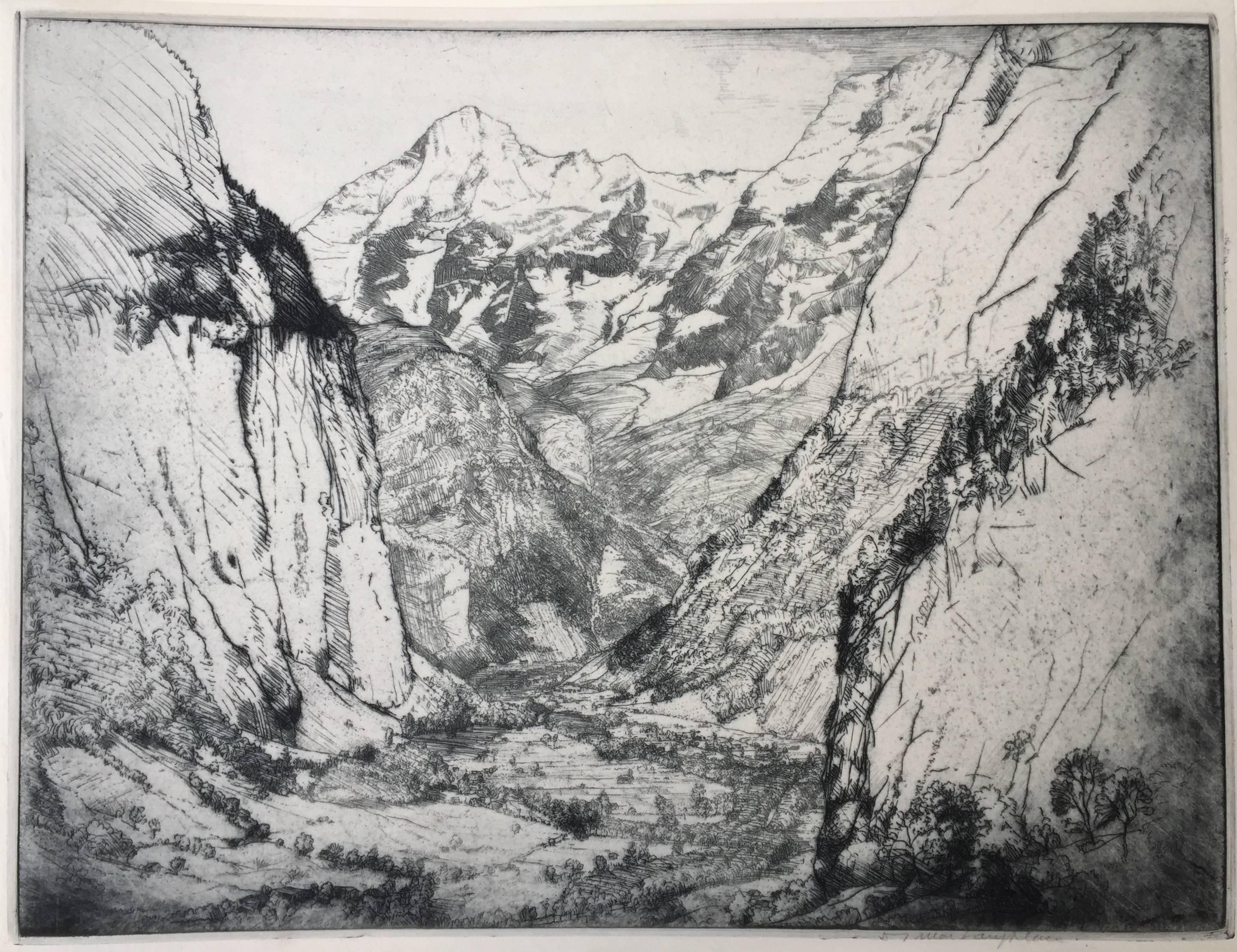 Donald Shaw MacLaughlan Landscape Print - Lauterbrunnen (Swiss Alps)