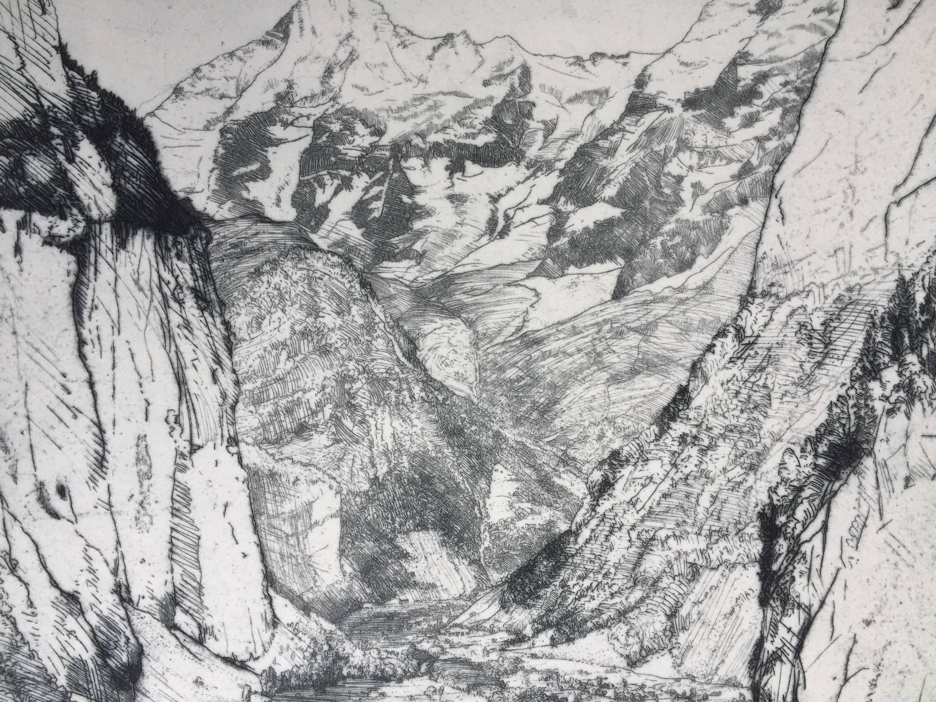 Lauterbrunnen (Swiss Alps) - American Realist Print by Donald Shaw MacLaughlan