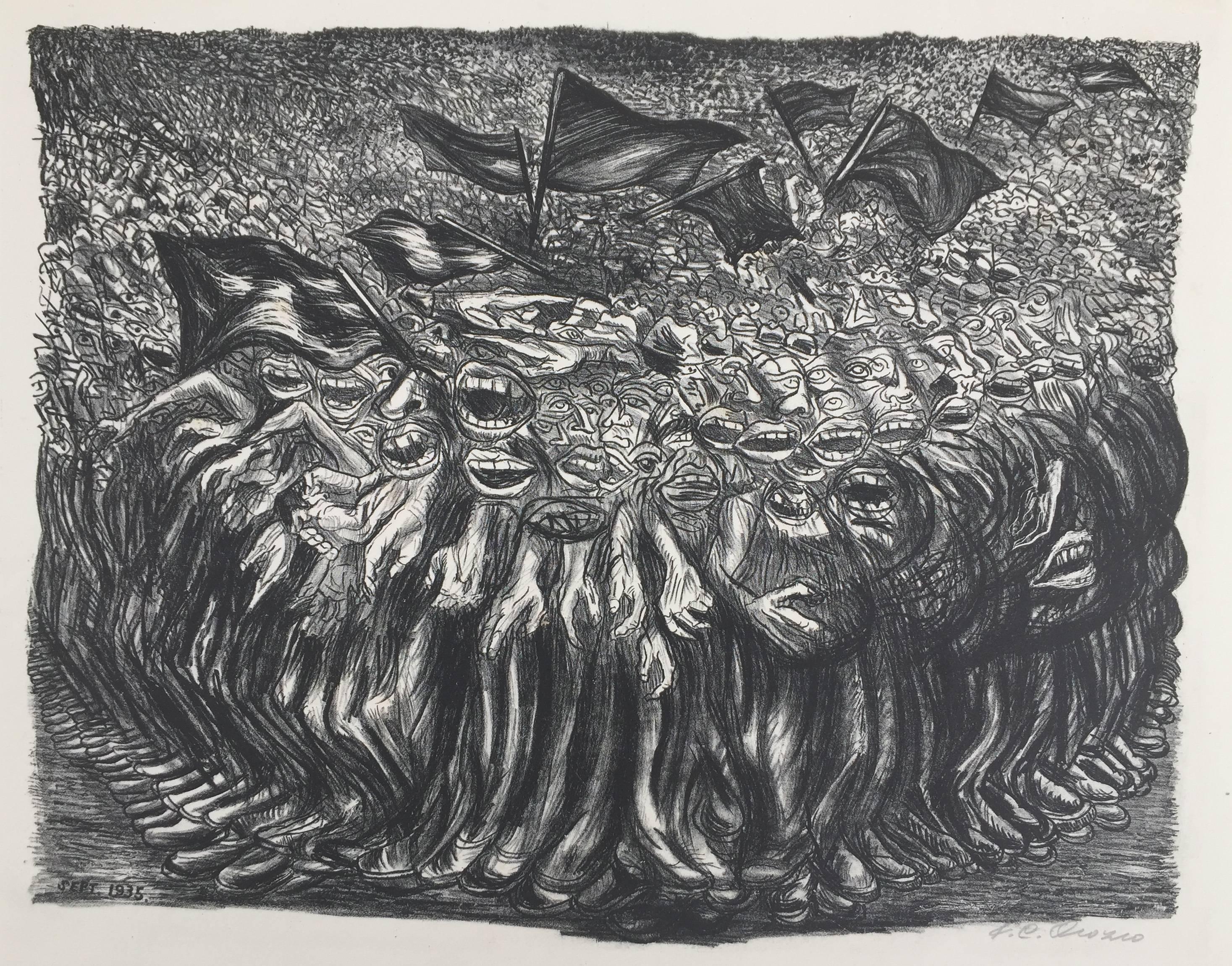 Jose Clemente Orozco Figurative Print - THE MASSES