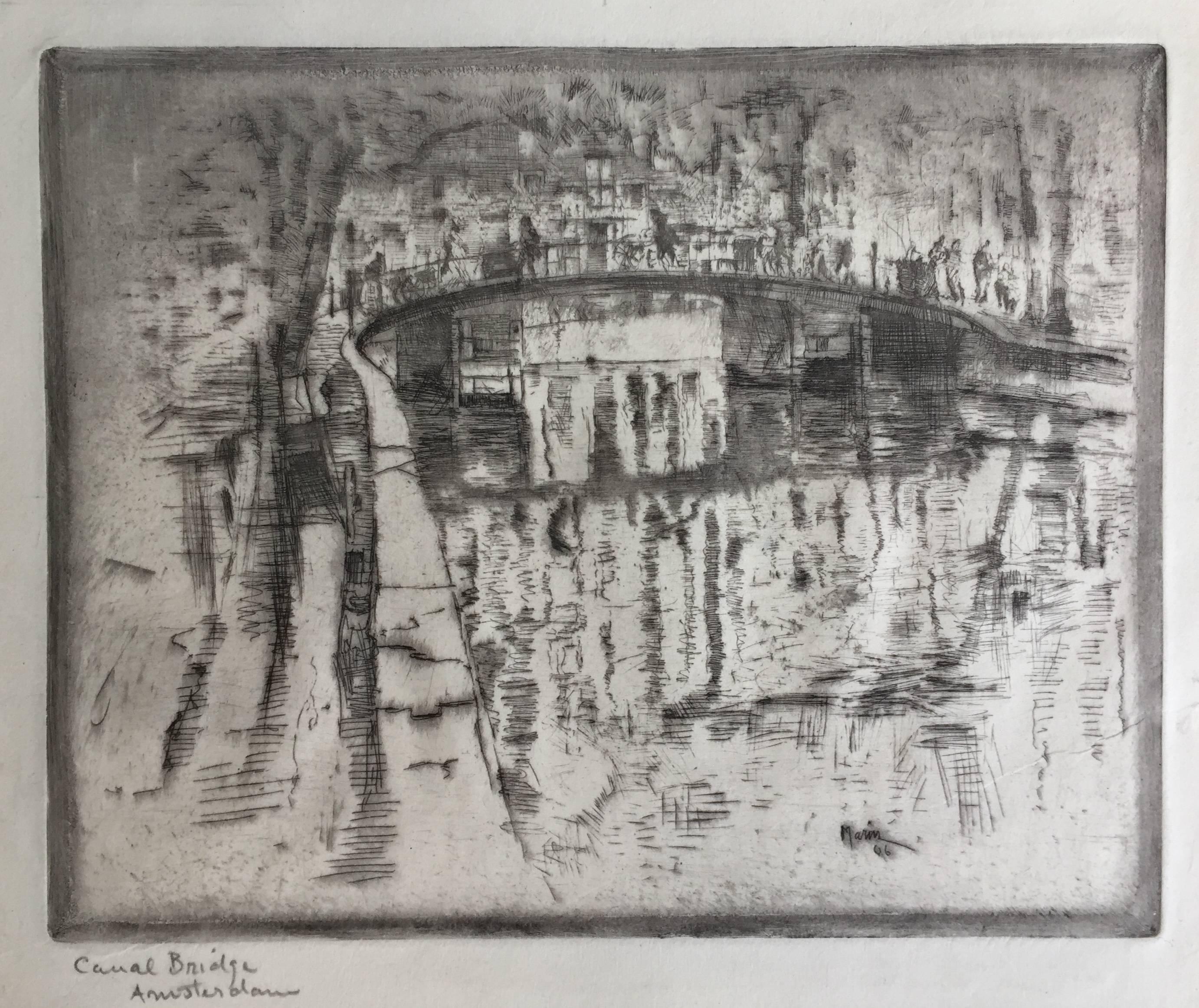 PONTE DEL CANALE DI AMSTERDAM - Landscape Print Grigio di John Marin