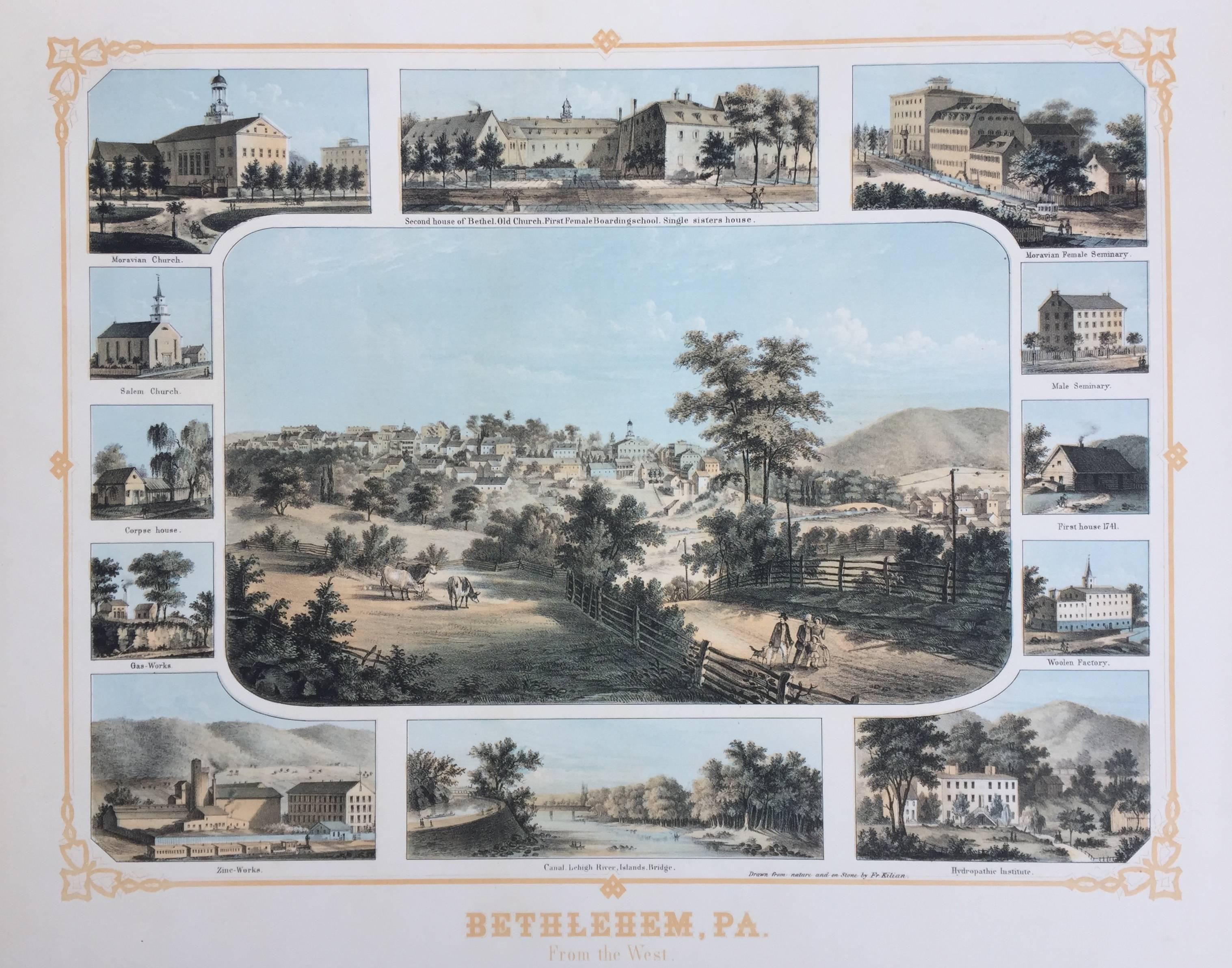 Unknown Landscape Print - Birds-eye view  -  BETHLEHEM, PA - From the West