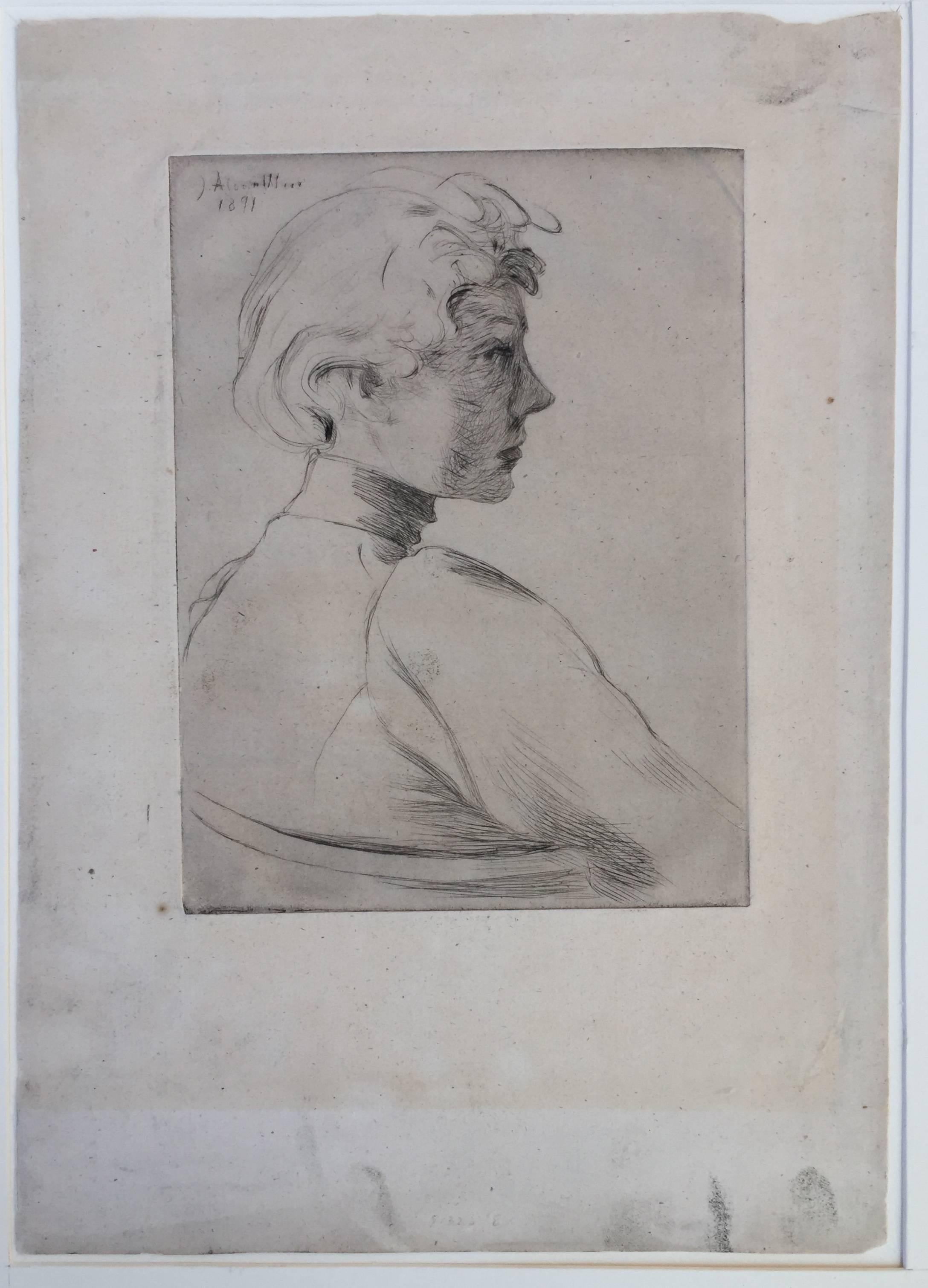 HEAD OF A WOMAN IN PROFILE - Print by Julian Alden Weir