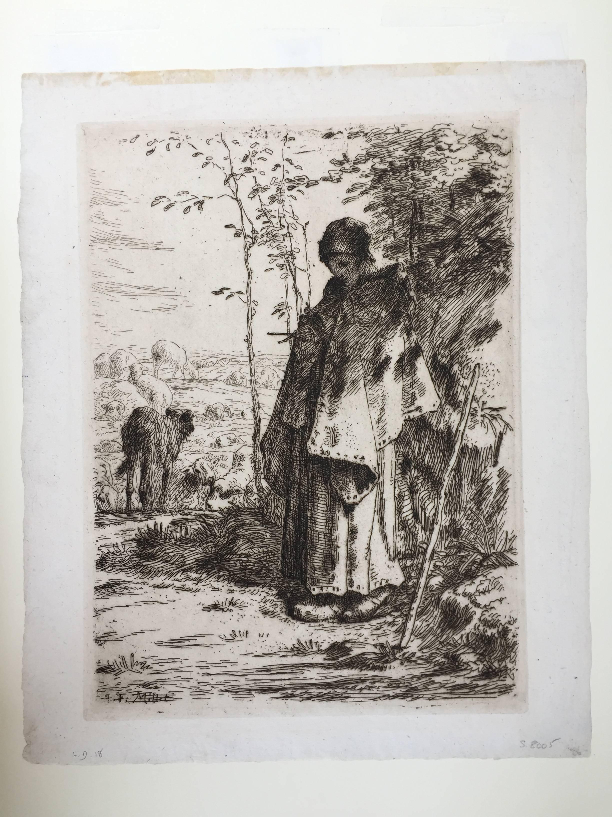 La Grande Bergere - Gray Landscape Print by Jean François Millet