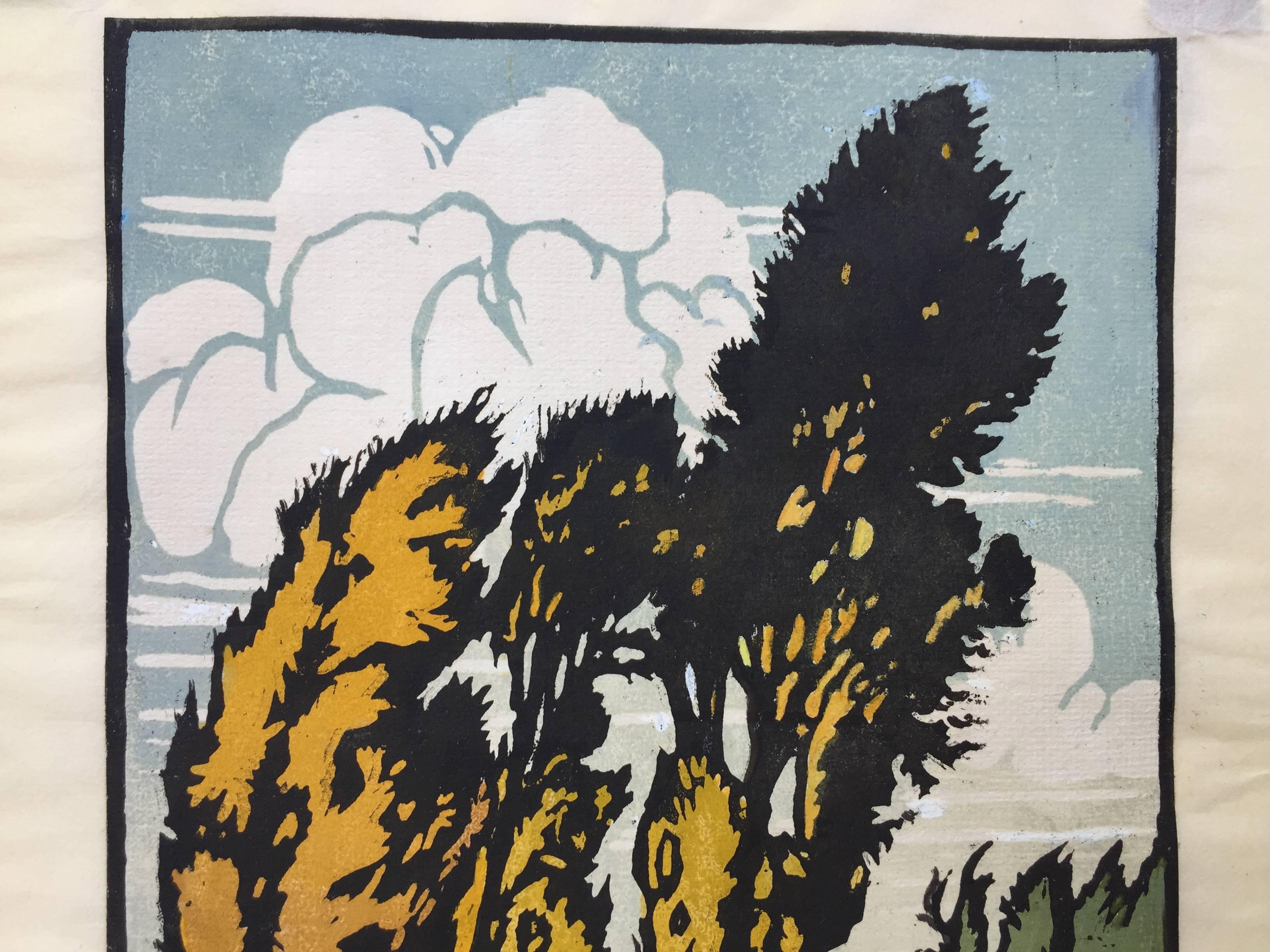Poplars soufflés à la vent - Print de William Seltzer Rice