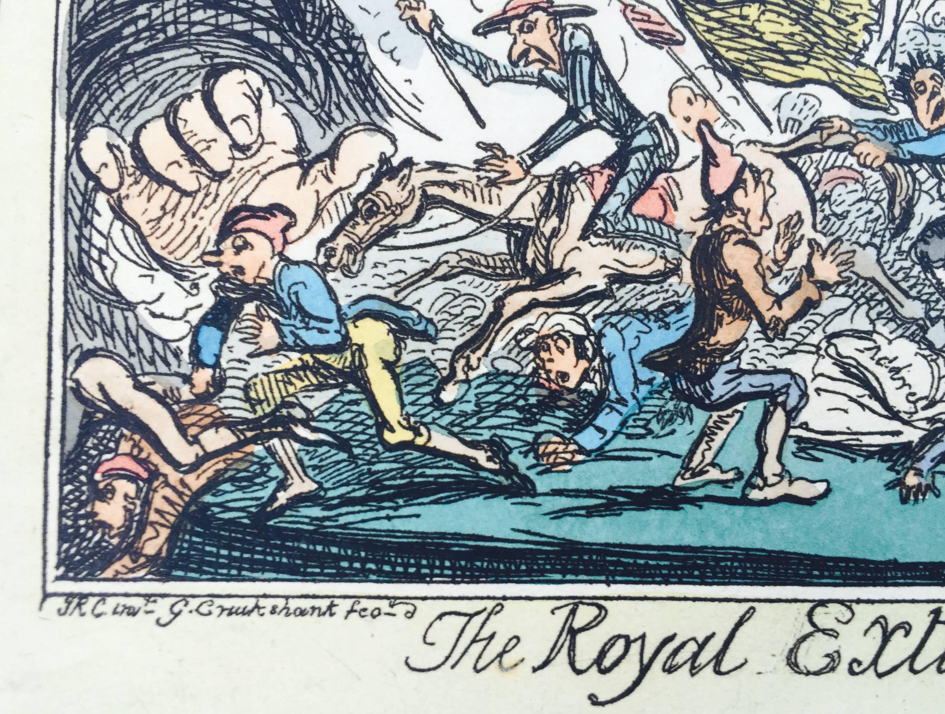 The Royal Extinguisher or The King of Brobdingnag and the Lilliputians - Gray Figurative Print by George Cruikshank