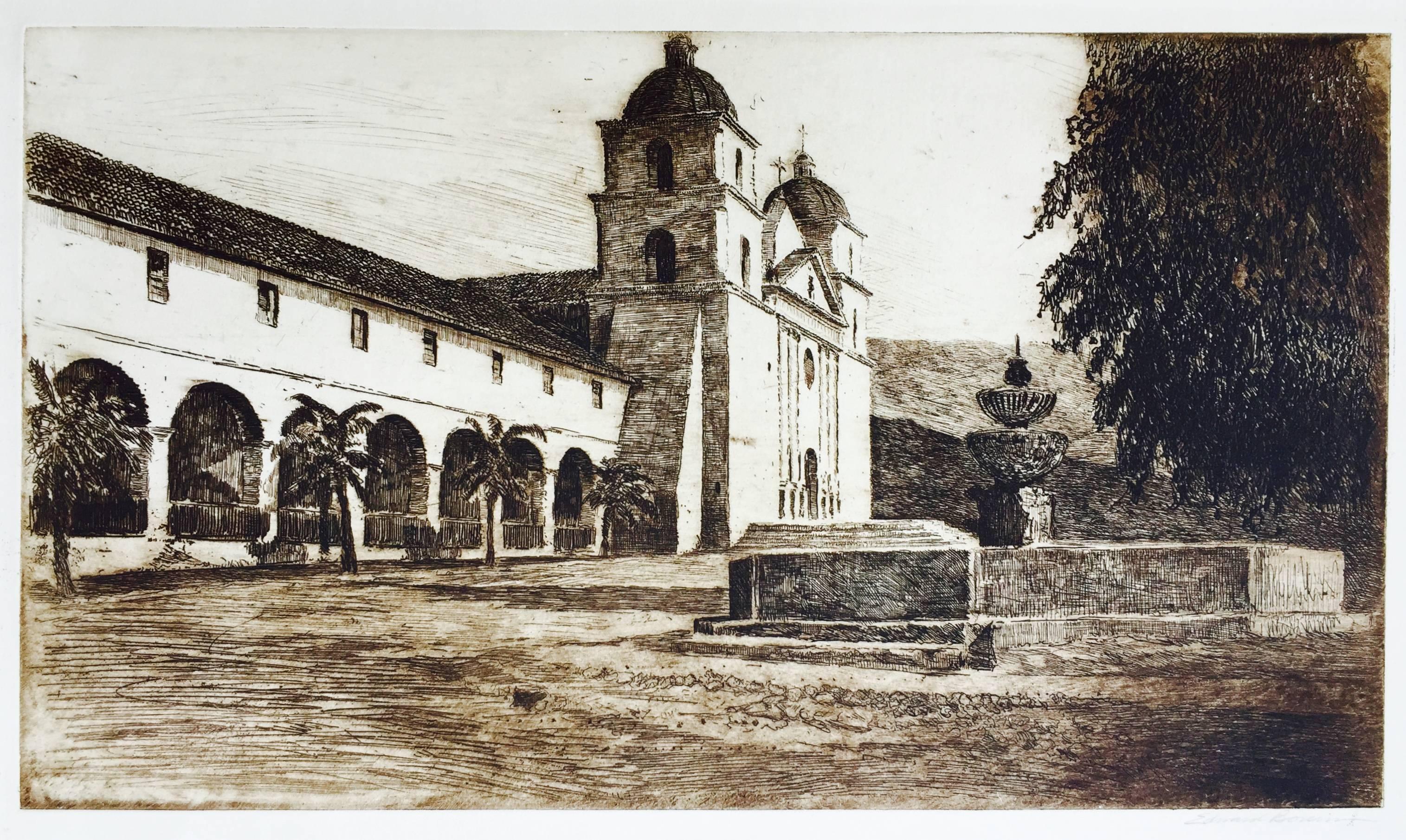 Edward Borein Landscape Print - Mission Santa Barbara,  No. 3