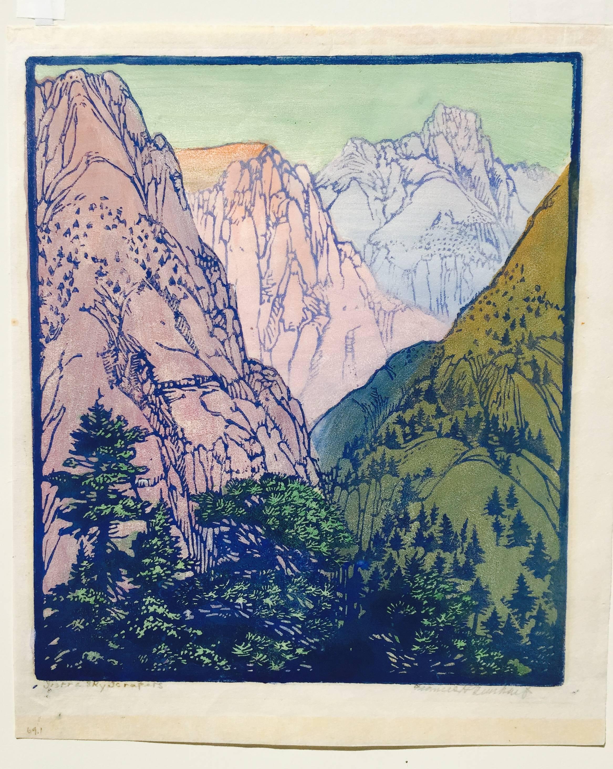 SIERRA  SKY SCRAPERS - American Impressionist Print by Frances H. Gearhart
