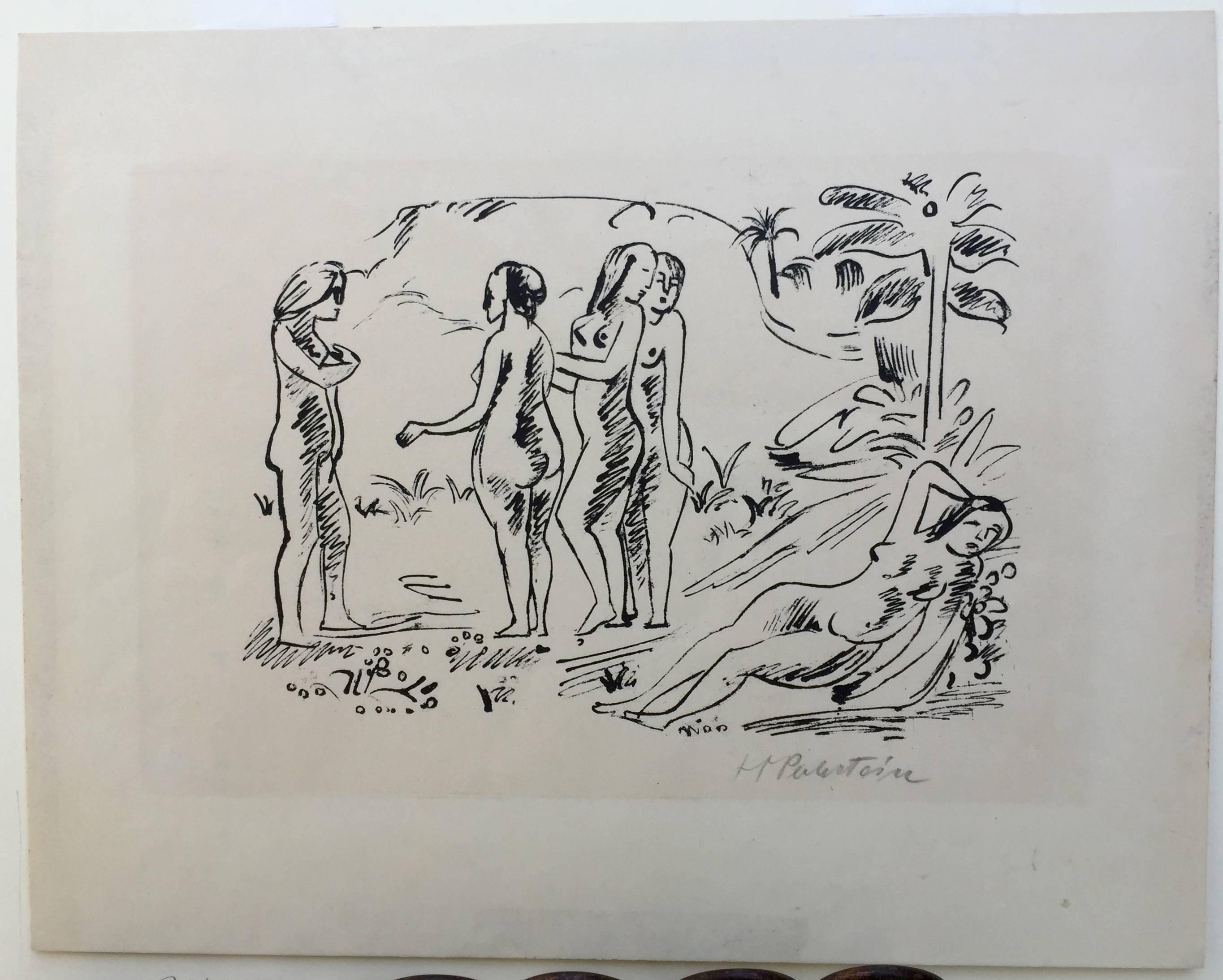 FIVE NATIVE WOMEN - Expressionist Print by Hermann Max Pechstein