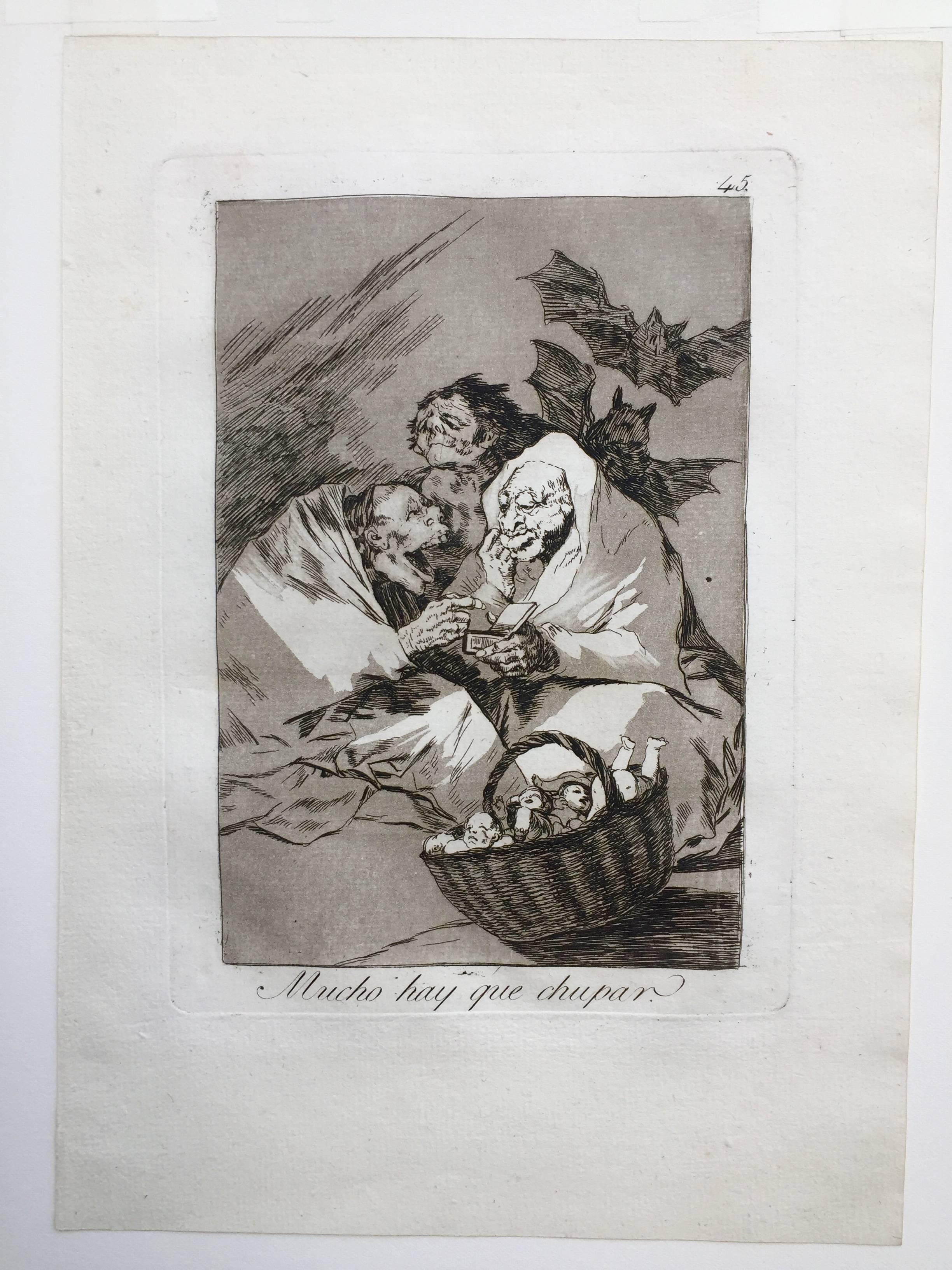 MUCHO HAY QUE CHUPAR - Gray Figurative Print by Francisco Goya