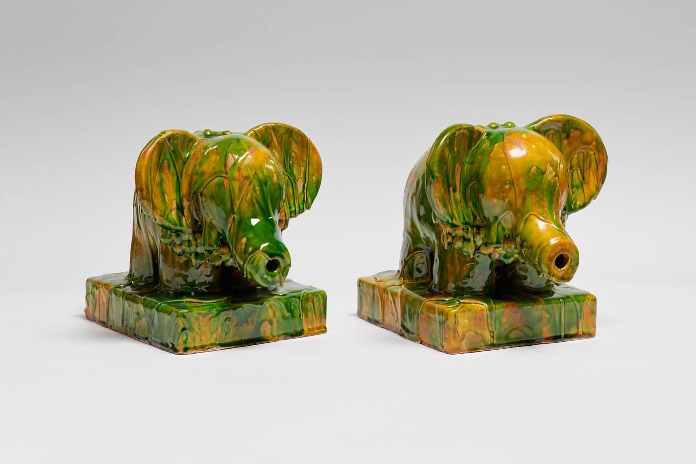 Jeffry Mitchell Figurative Sculpture - Small Green & Gold Elephants 