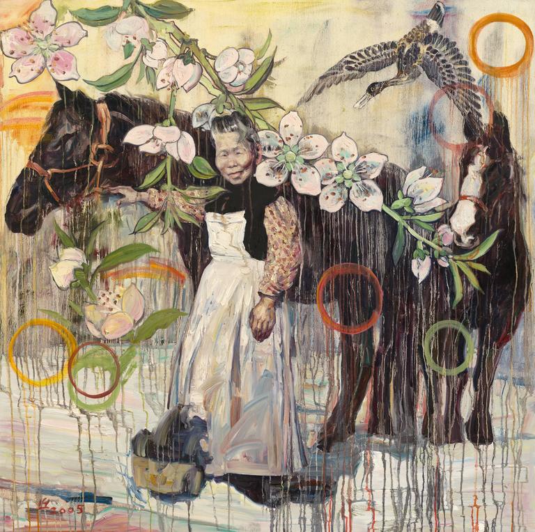 Hung Liu Figurative Painting - With Nellie and Julie