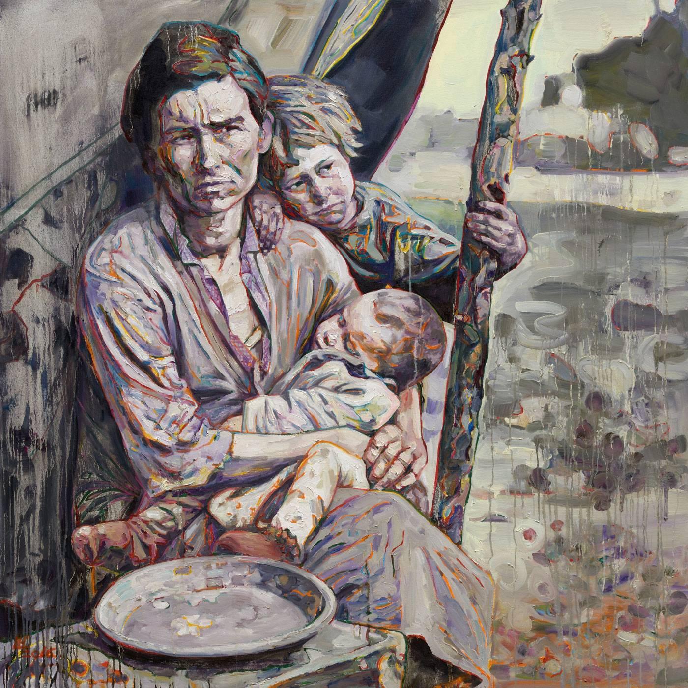 Hung Liu Portrait Painting - Migrant Mother: Mealtime