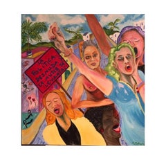 Mixed Media on Canvas Painting -- La Política Desnuda y la Mujer se Levanta