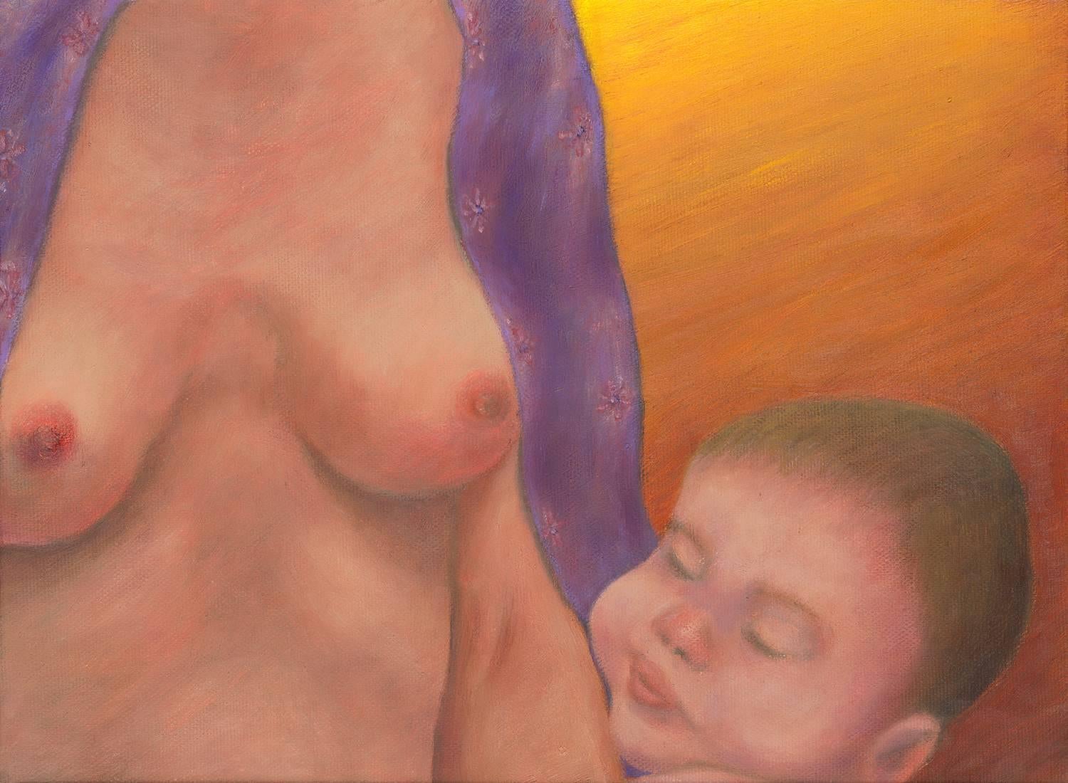 Gary Masline Nude Painting - Oil on Canvas Portrait of a Mother  -- Docking Maneuver