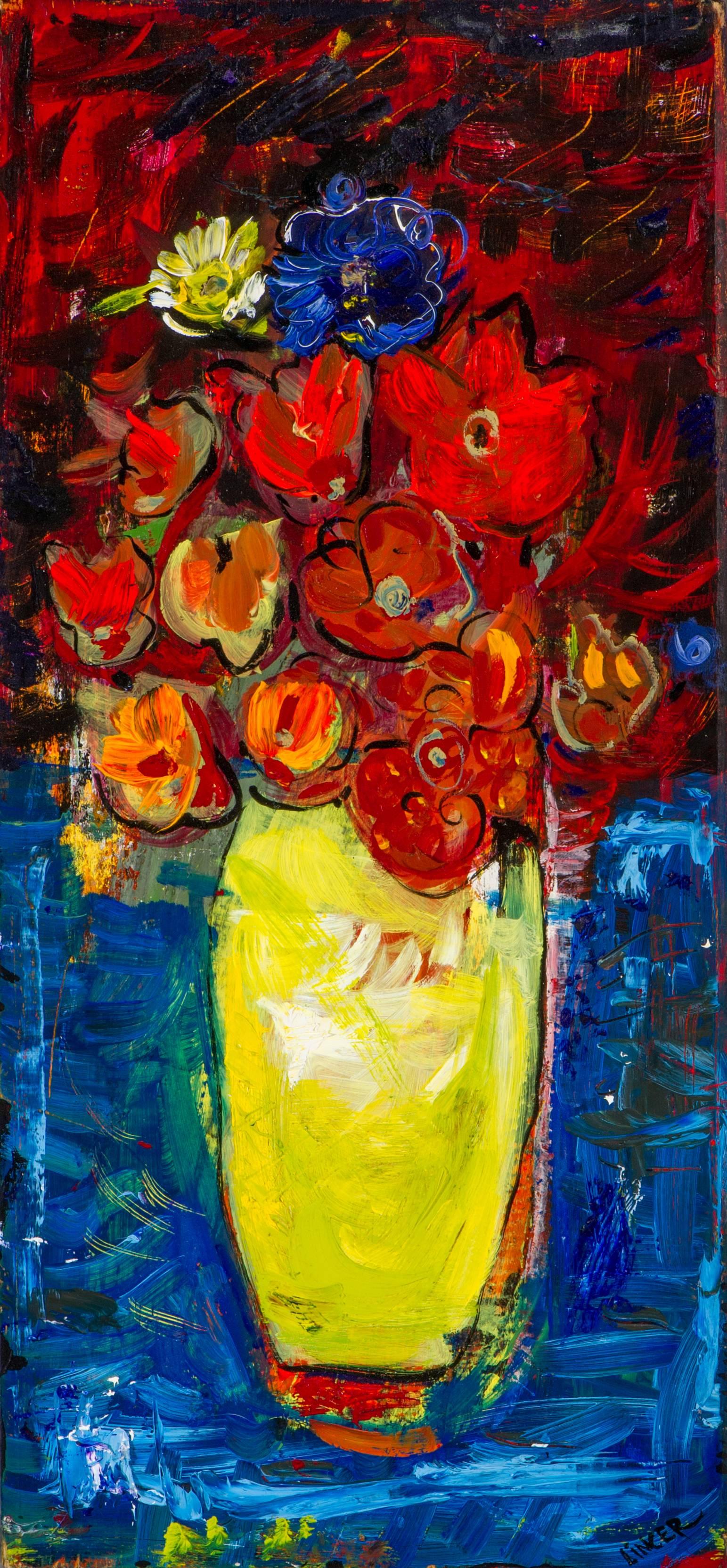 Tina Lincer Still-Life Painting - Oil Painting on Wood -- Yellow Vase II