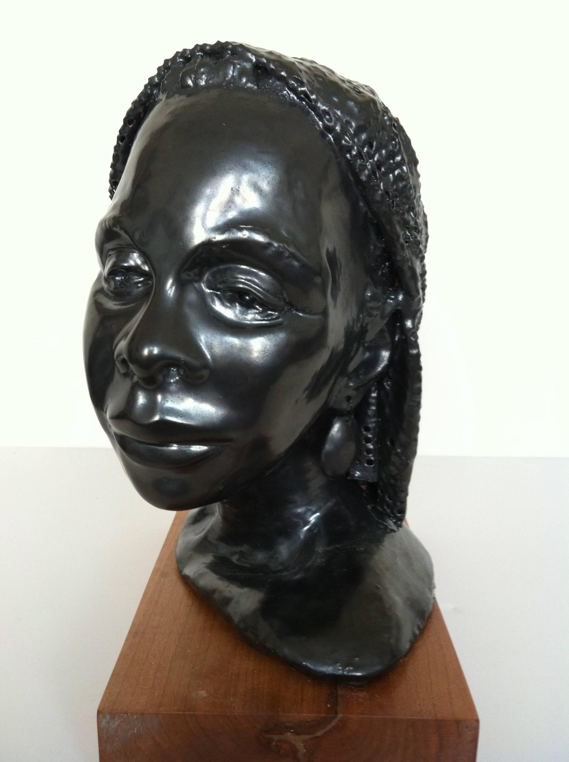 Nina Simone's Portrait - Brown Figurative Sculpture by Terry Rooney